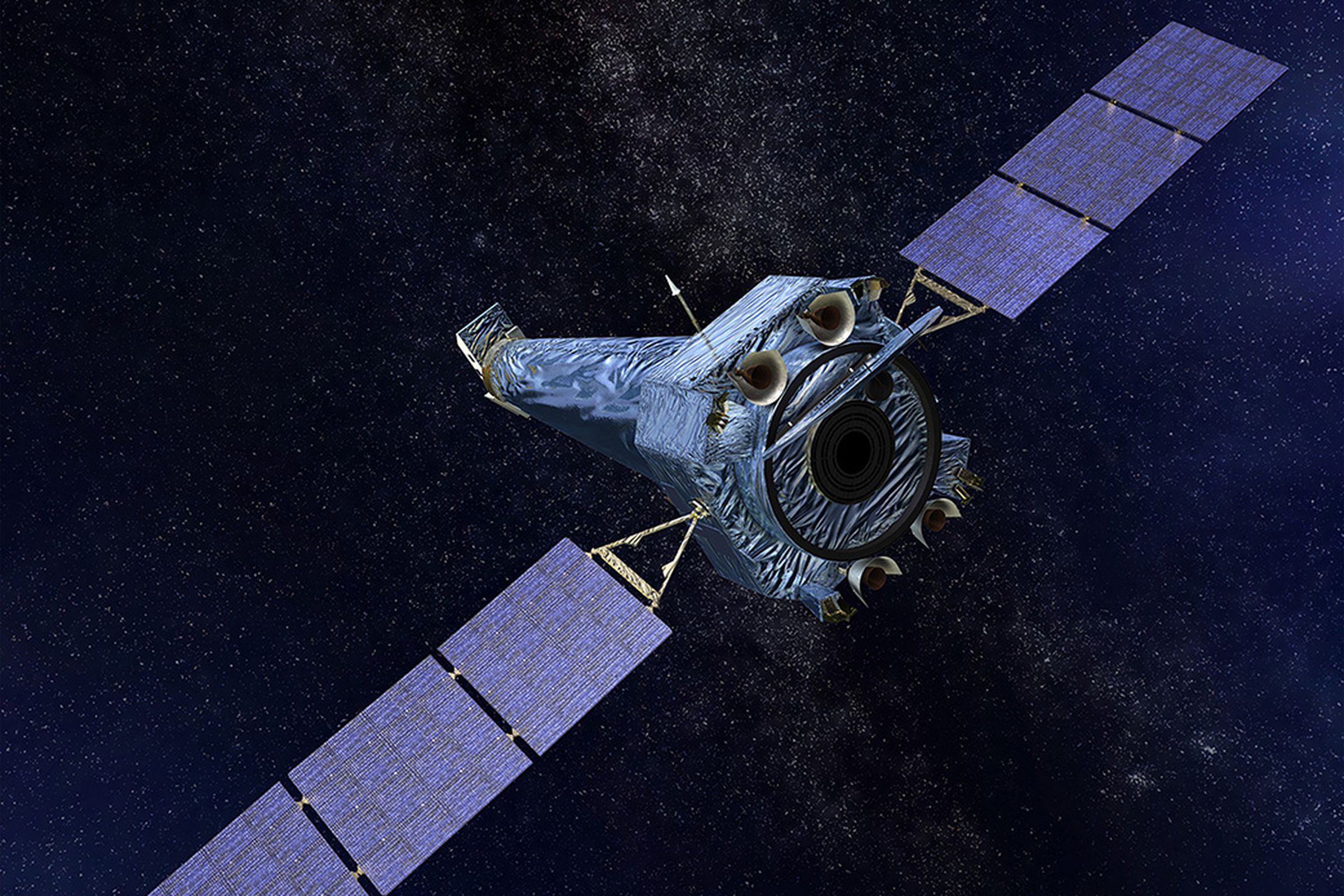 An artistic rendering of the Chandra X-ray Observatory in orbit.