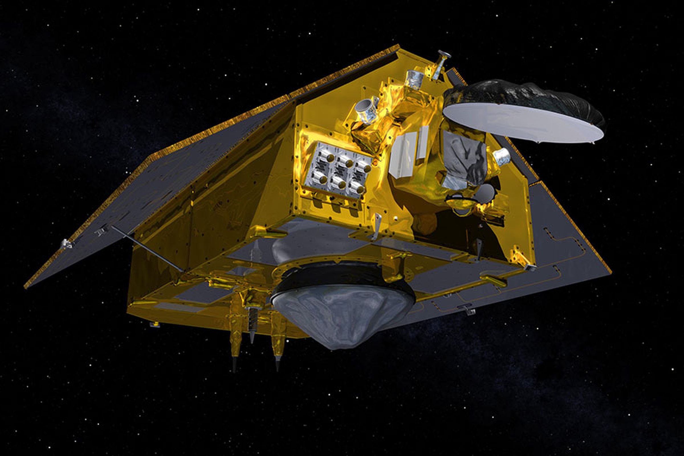 This illustration shows the rear of the Sentinel-6 Michael Freilich spacecraft in orbit above Earth with its deployable solar panels extended. As the world’s latest ocean-monitoring satellite, it is launching on Nov. 21, 2020, to collect the most accurate data yet on global sea level and how our oceans are rising in response to climate change.&nbsp;