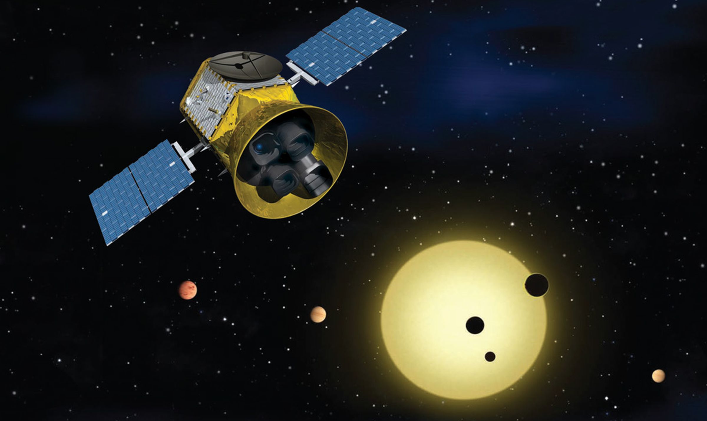 An artistic rendering of the TESS spacecraft.