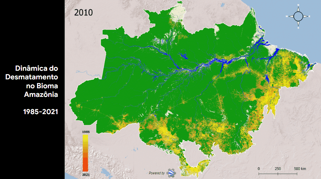 Imazon’s map — made with Earth Engine — showing how deforestation is growing in the Brazilian Amazon