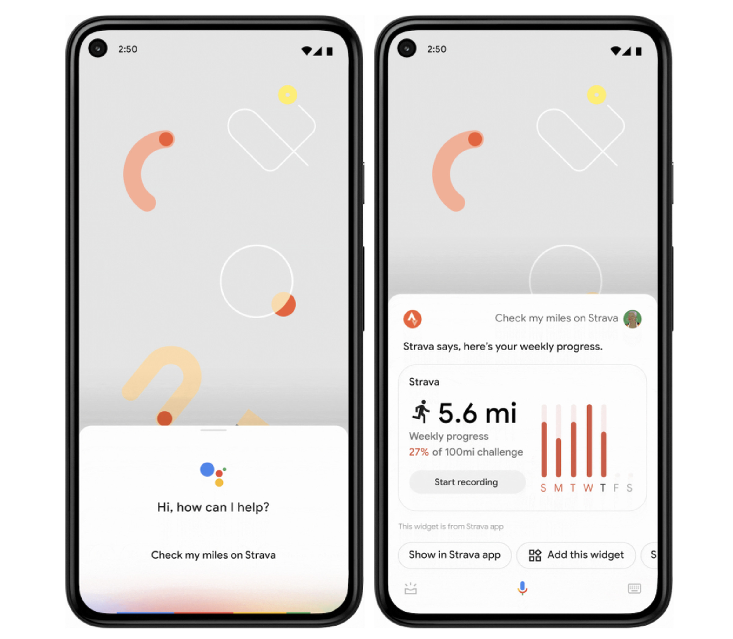 Google uses Strava as an example for the widget view that will be available in Assistant.