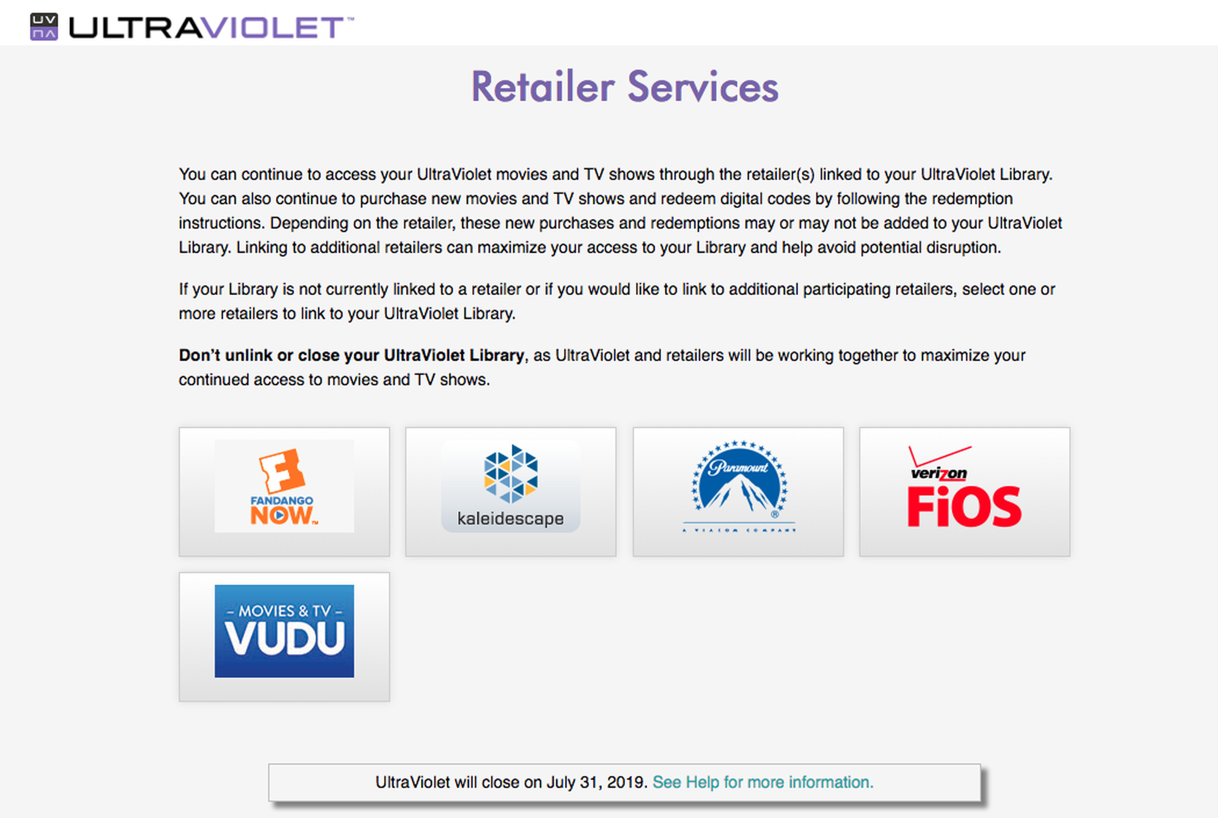 UltraViolet retailers