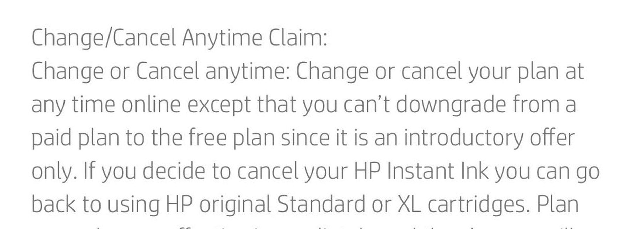 HP’s fine print about “change or cancel anytime.”