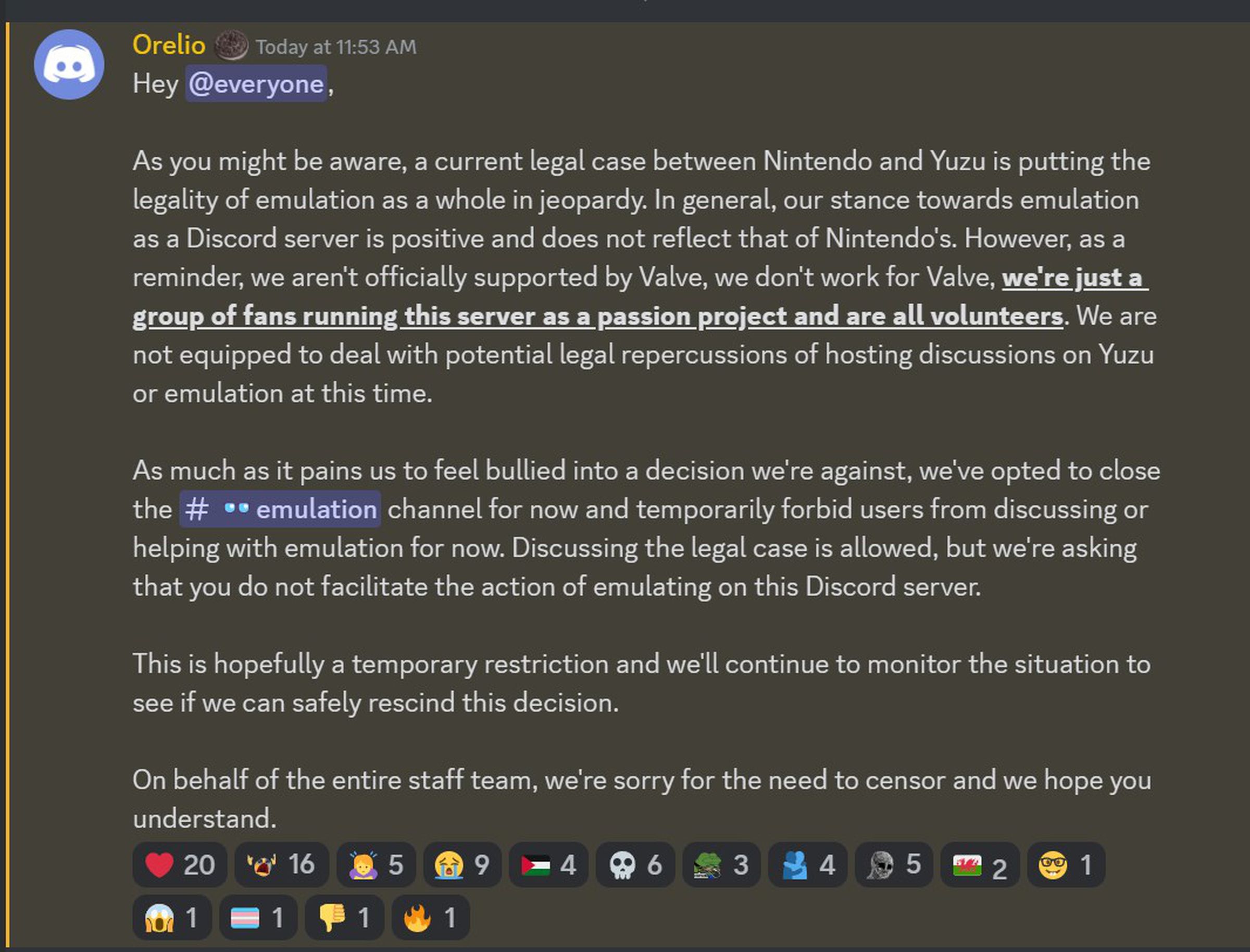The Steam Deck Discord says it was “bullied into a decision we’re against” but doesn’t say who the bullies were.