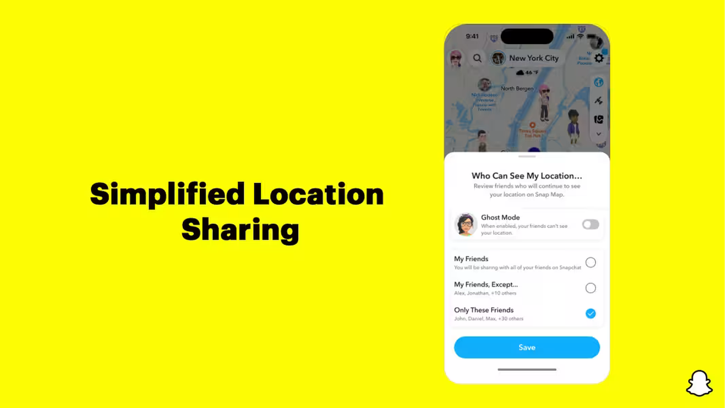 A picture showing updated location sharing in Snapchat.