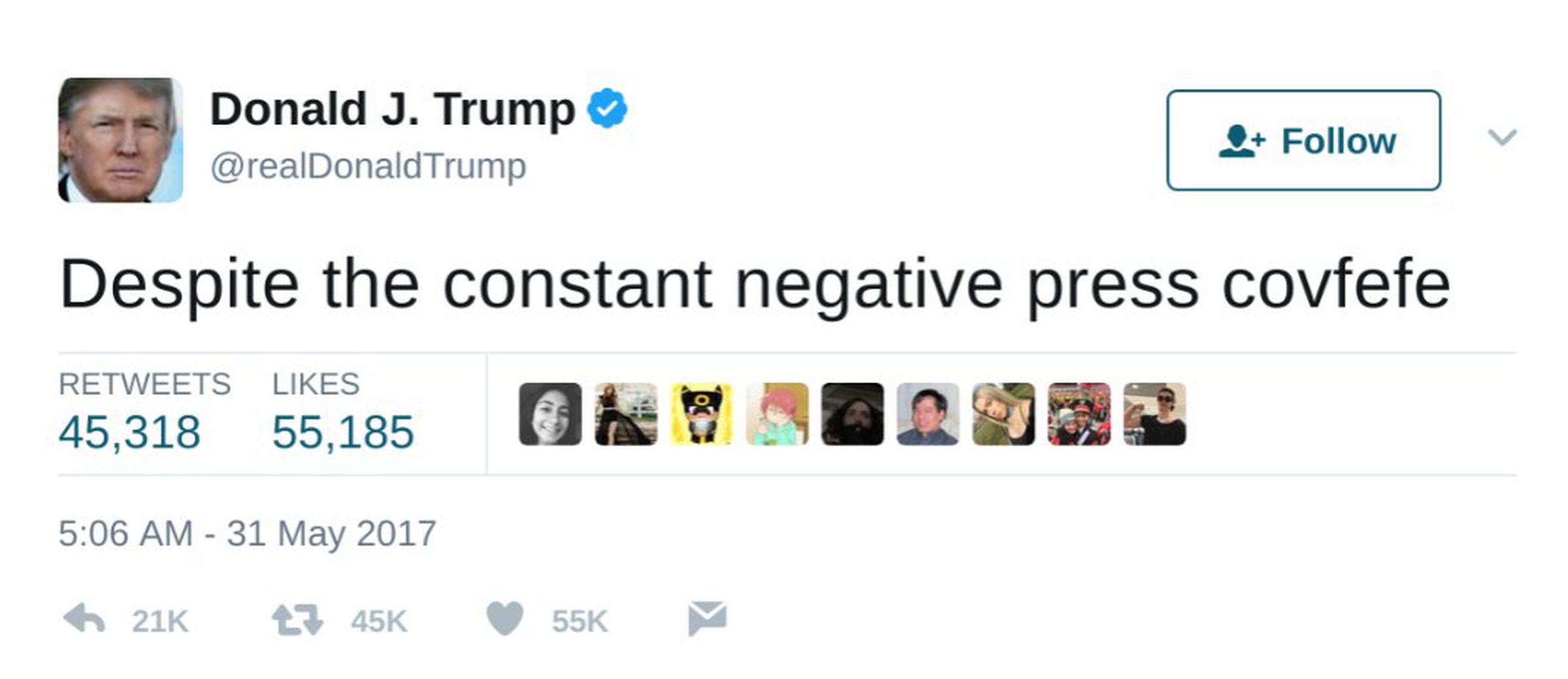 The now-removed “covfefe” tweet. 