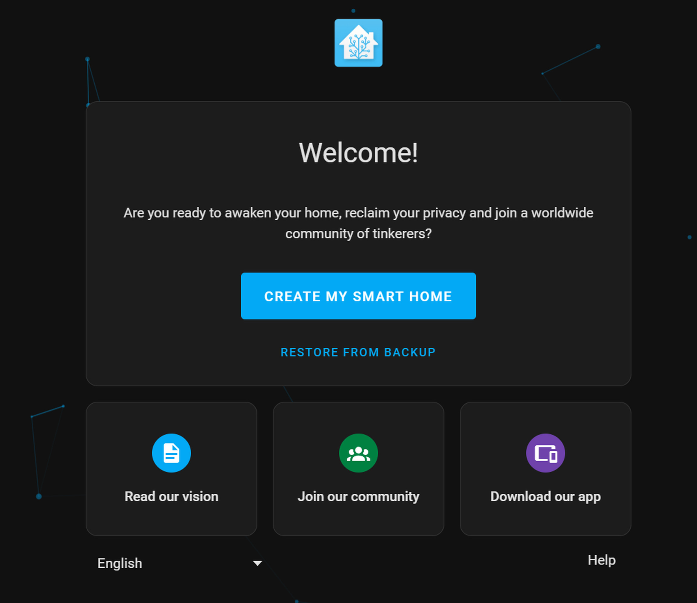 A screenshot of the Home Assistant set up screen.