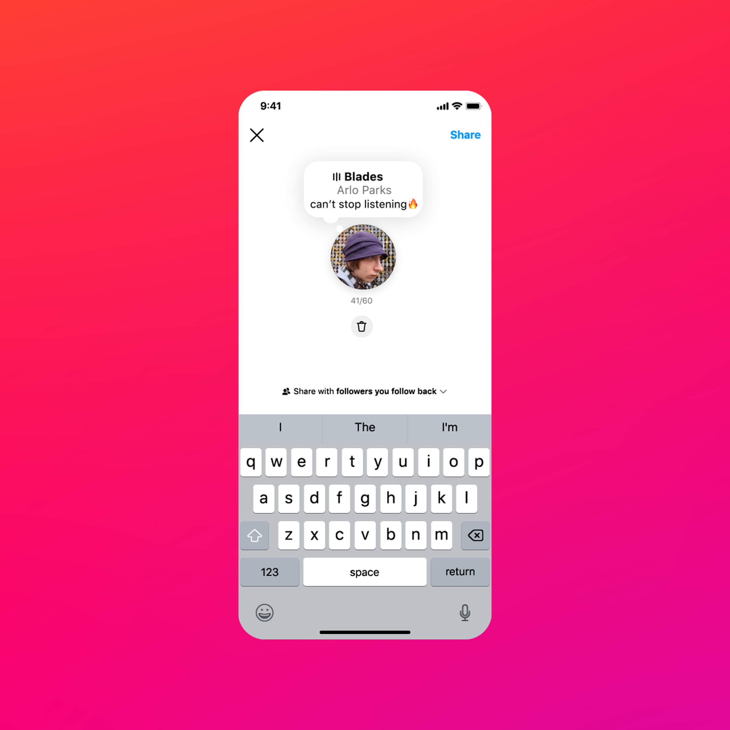 Instagram Notes featuring a status that includes a song snippet.