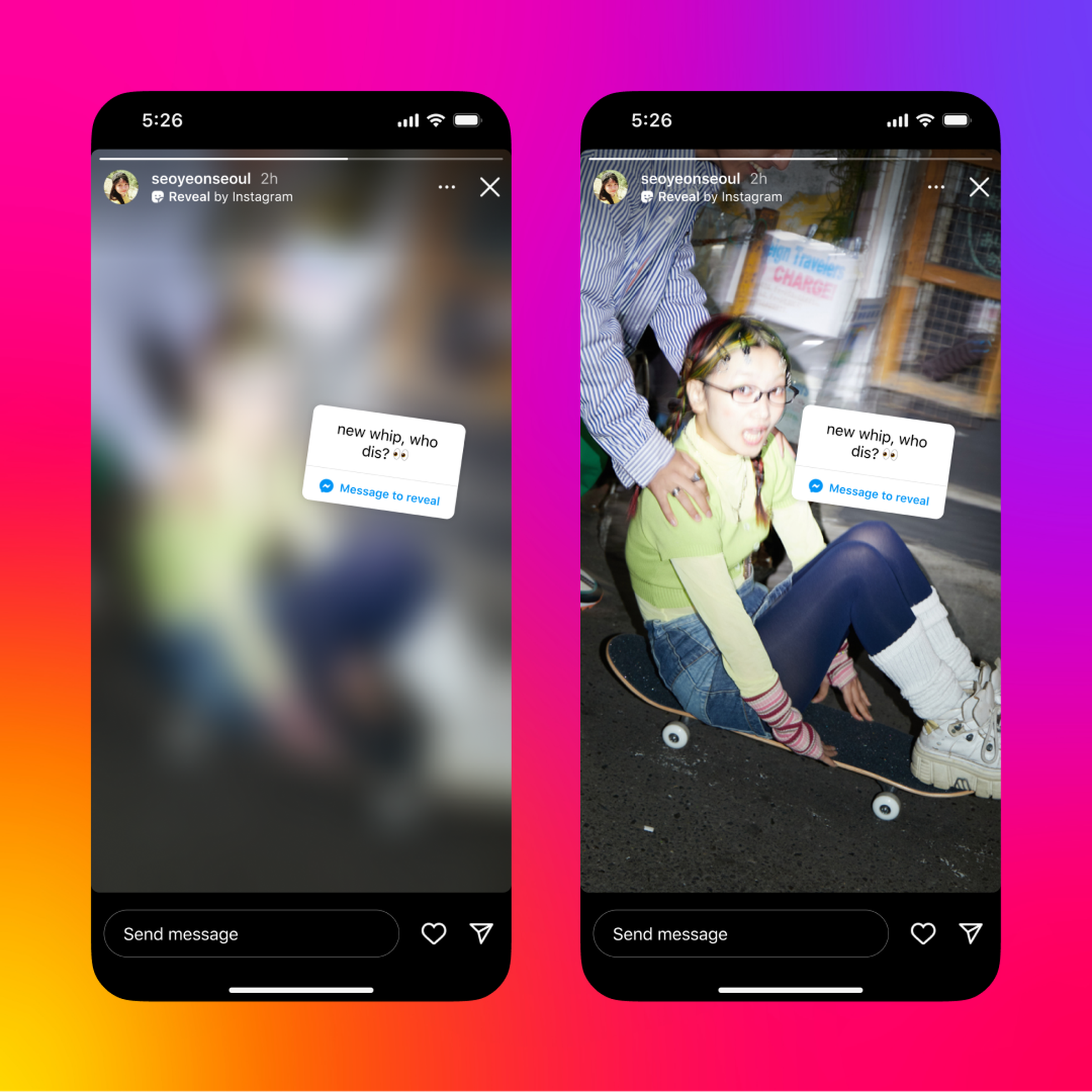 Instagram “Reveal” feature showing a blurred Stories post.