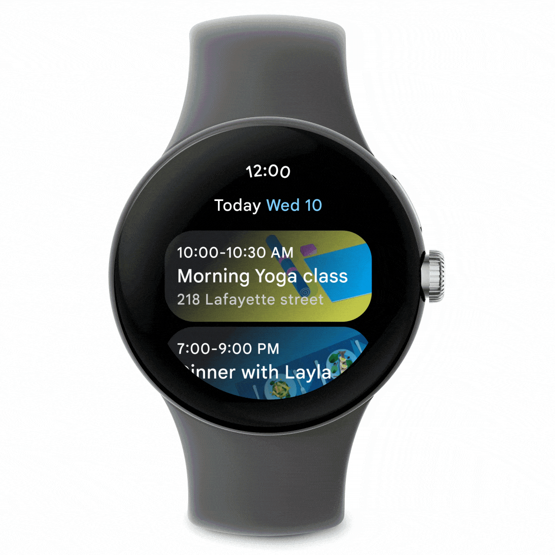GIF of Google Calendar on the Pixel Watch