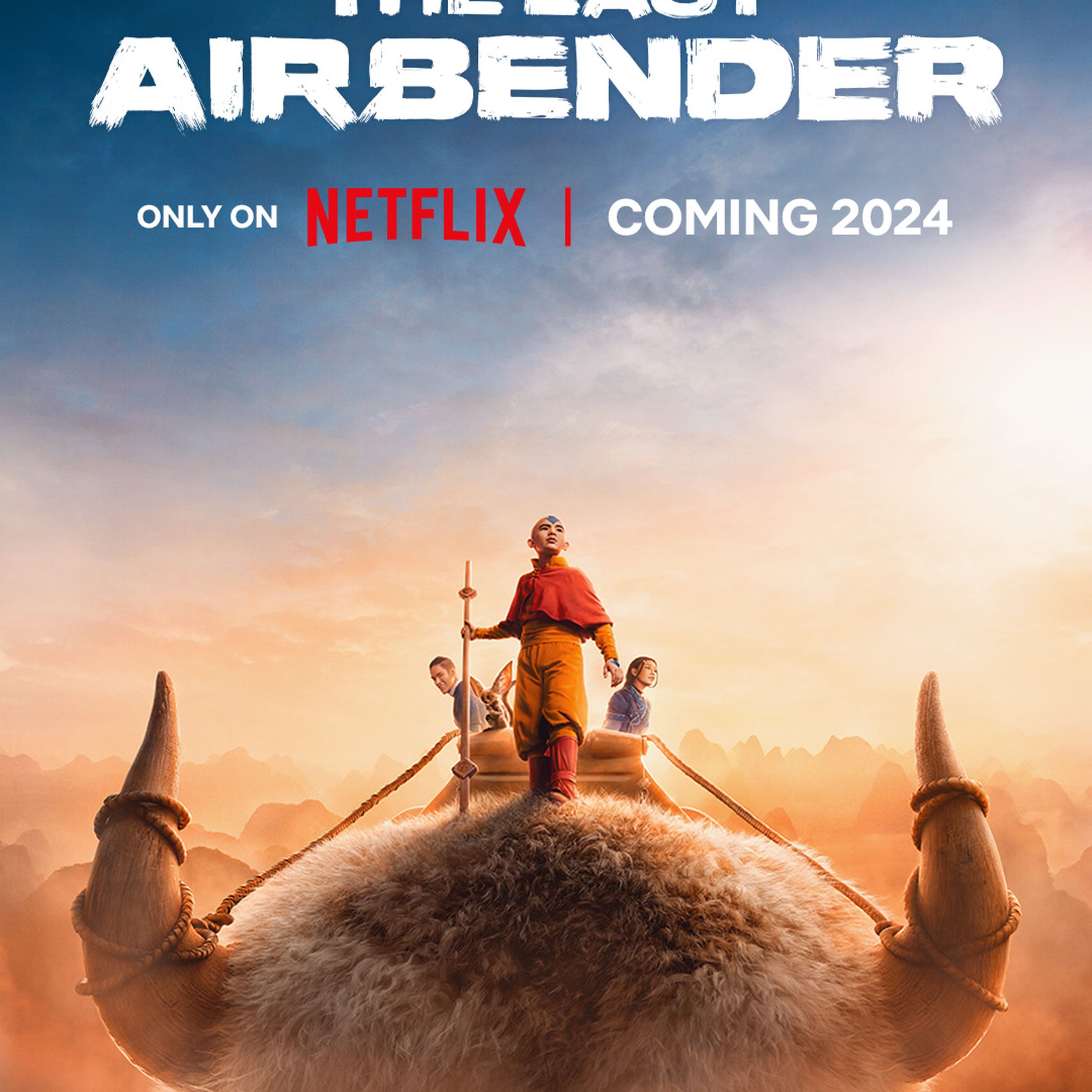 Key art for Avatar the Last Airbender featuring Aang, Sokka, Katara, Appa, and Momo