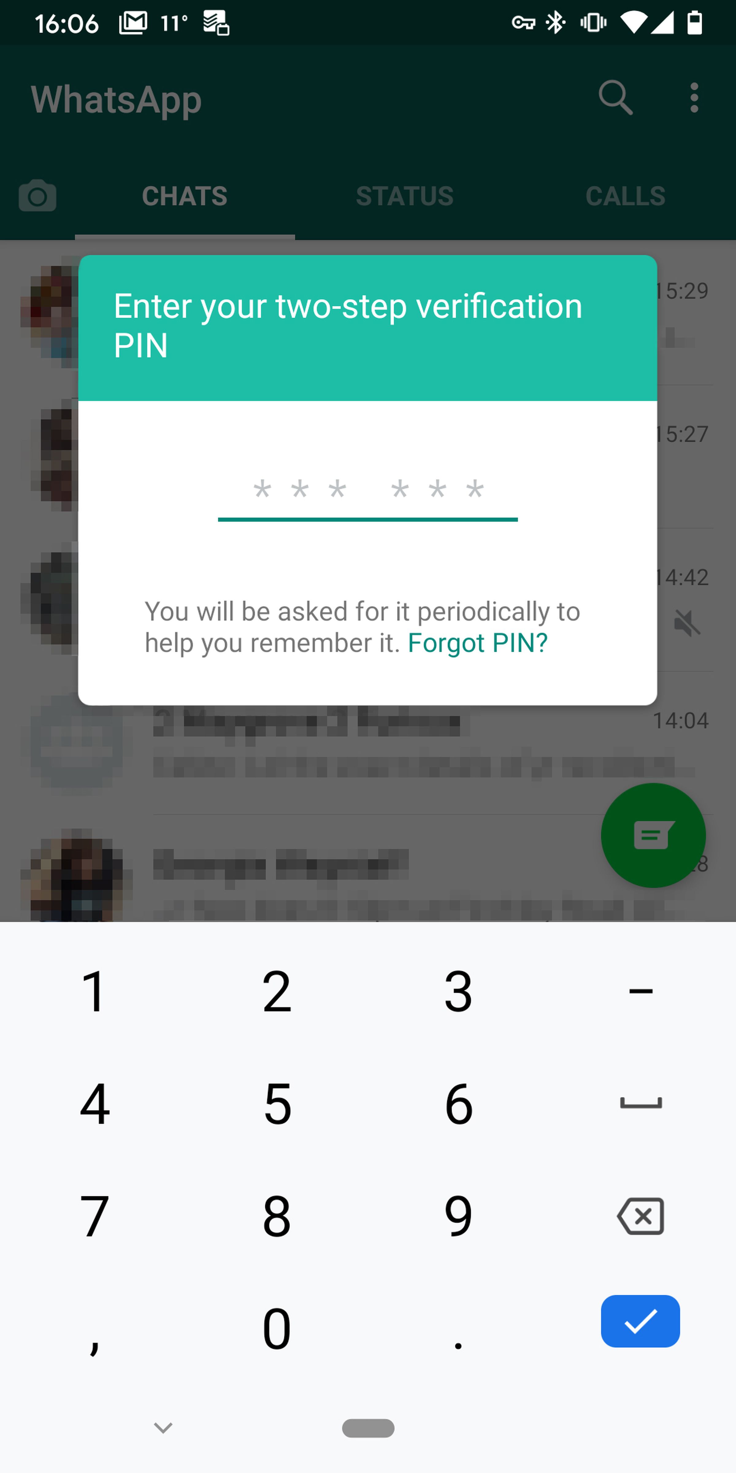 <em>Once you set a PIN, WhatsApp will intermittently ask you to enter it so that you don’t forget it.</em>