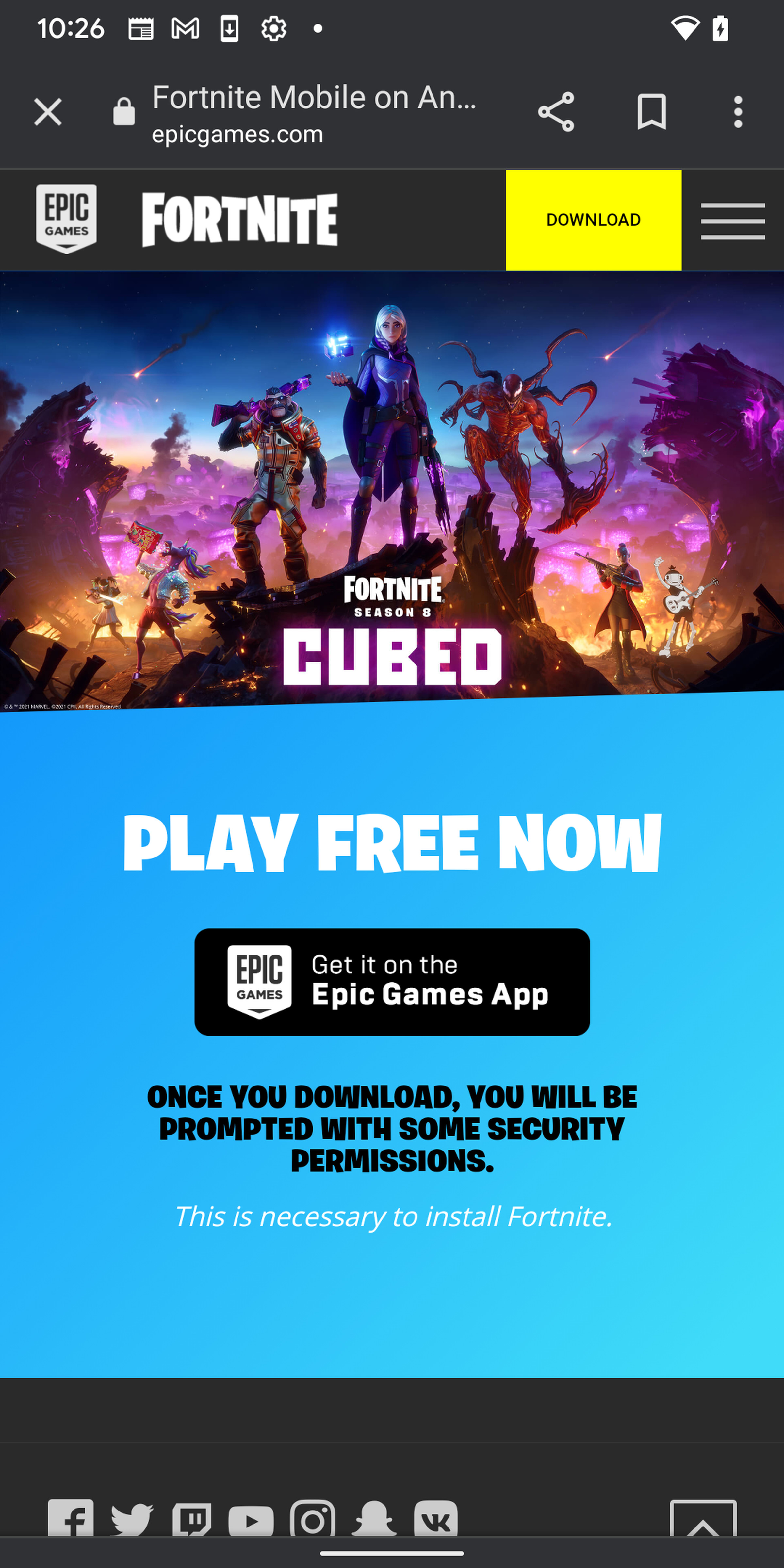 Go to the Epic Games site using your phone to download the installer.