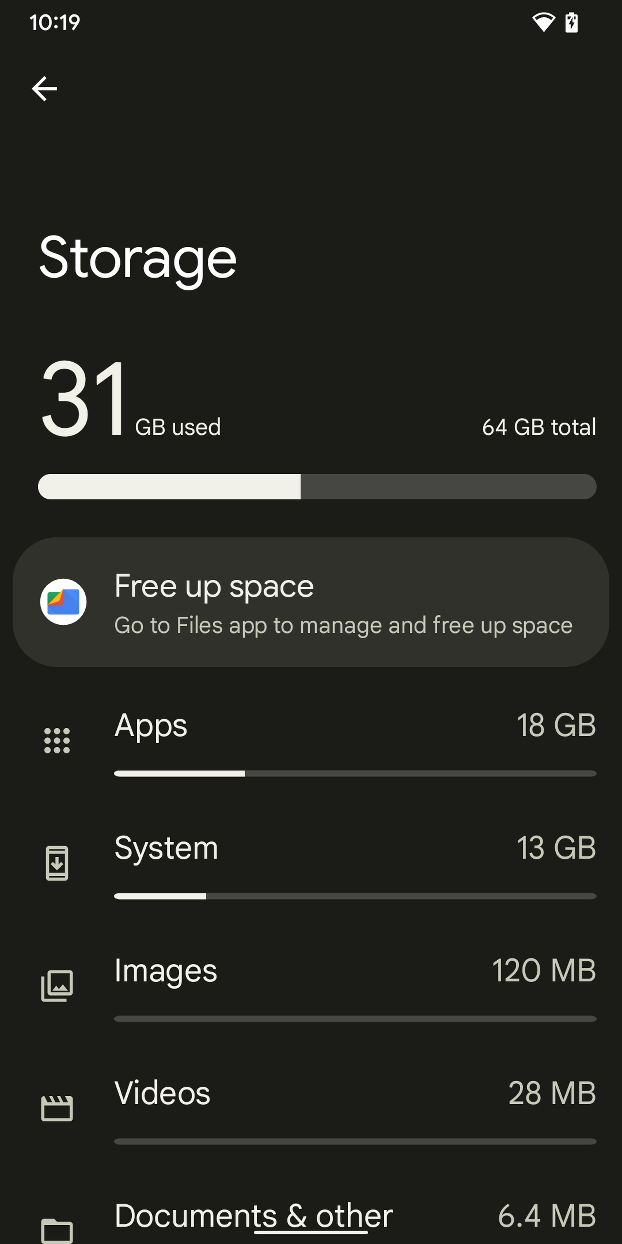 Tap on the “Free up space” button to help clean up your phone’s storage.