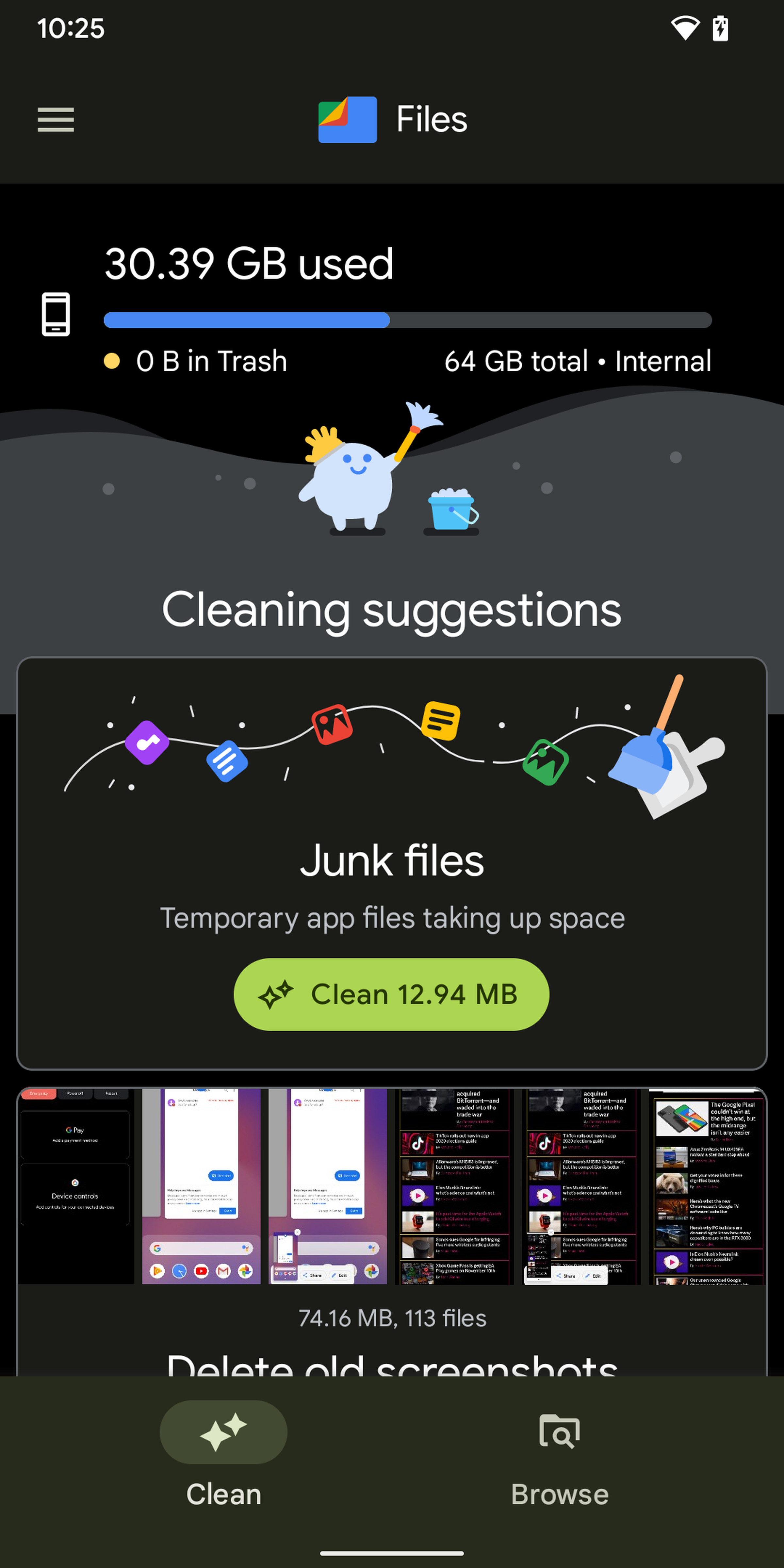 The Files app can offer a number of ways to clear out old files.