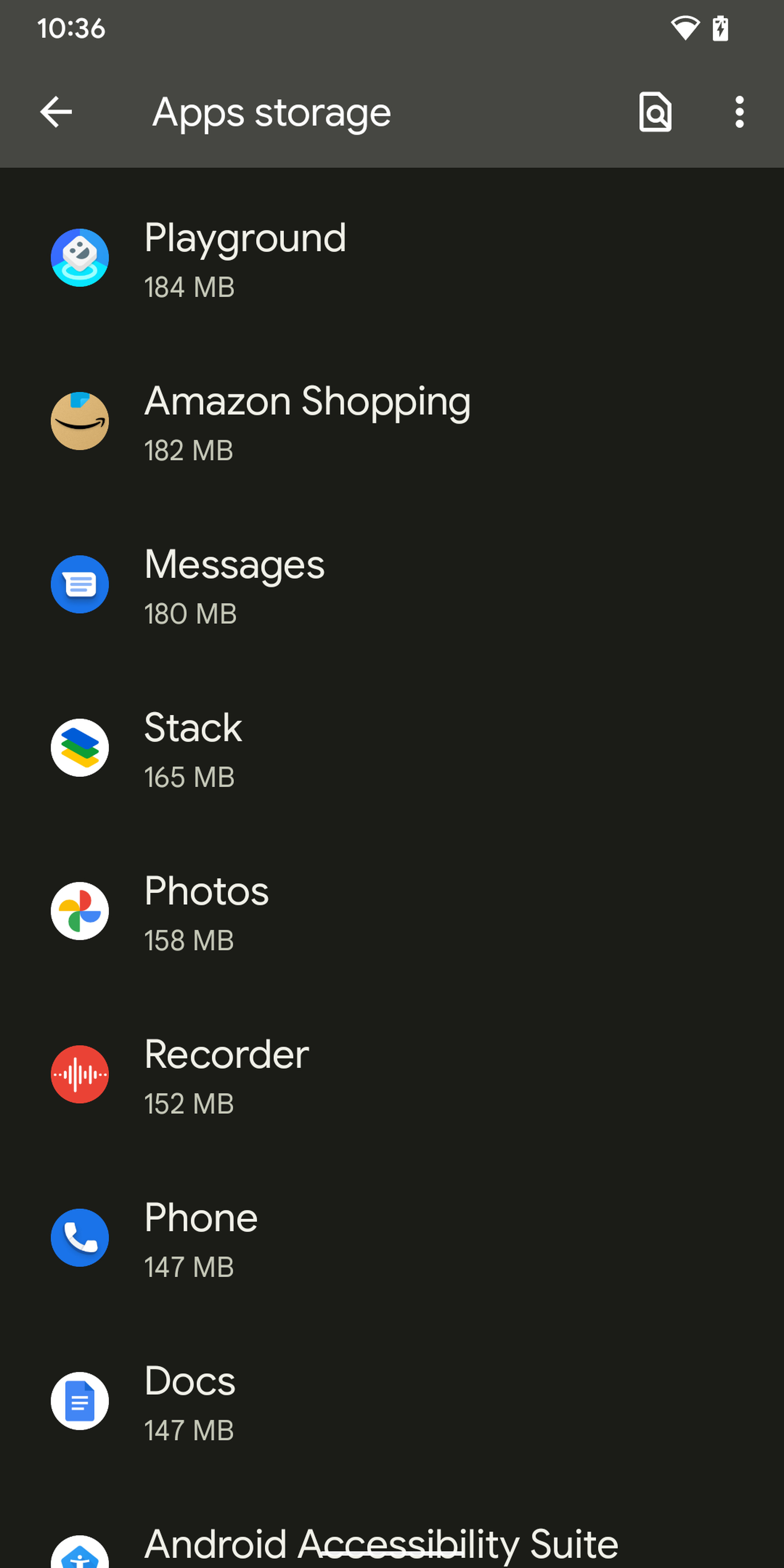 In Storage &gt; Apps, you can see how much space apps take up.