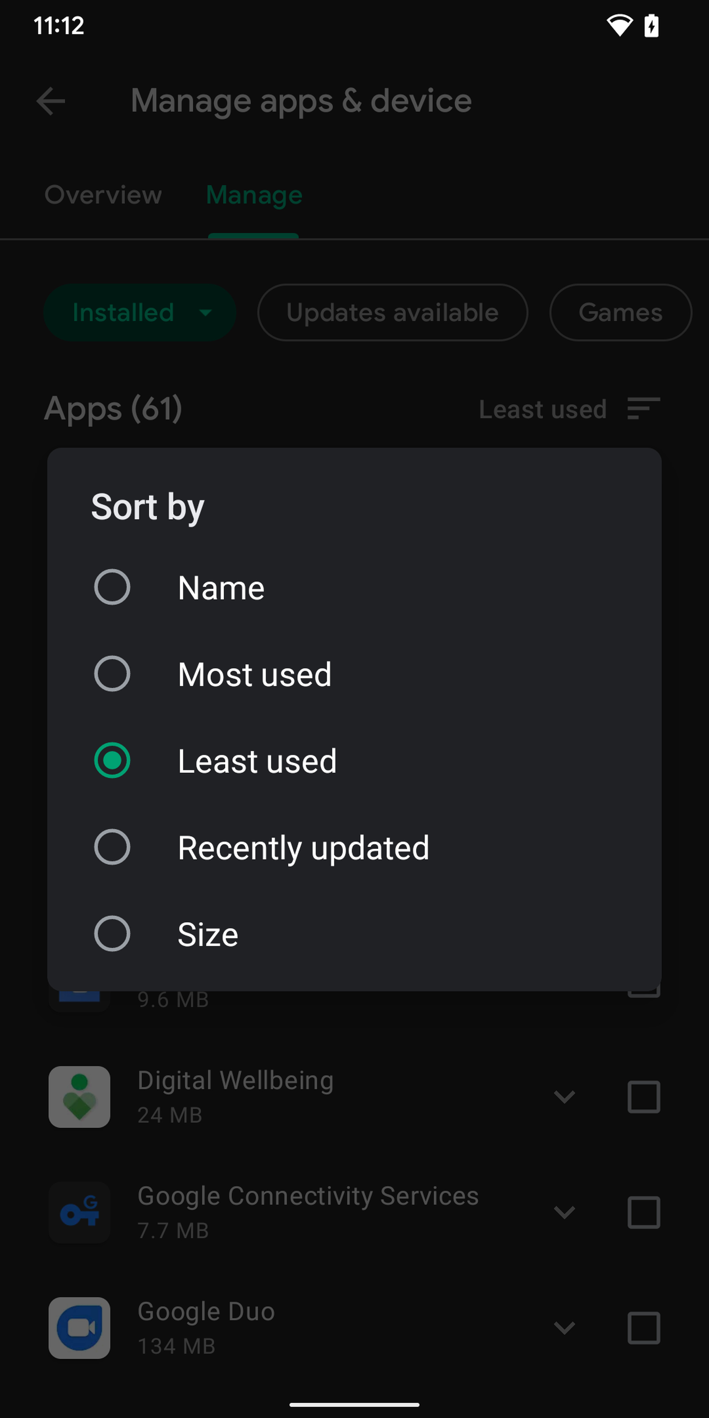 You can sort your apps by the least used.