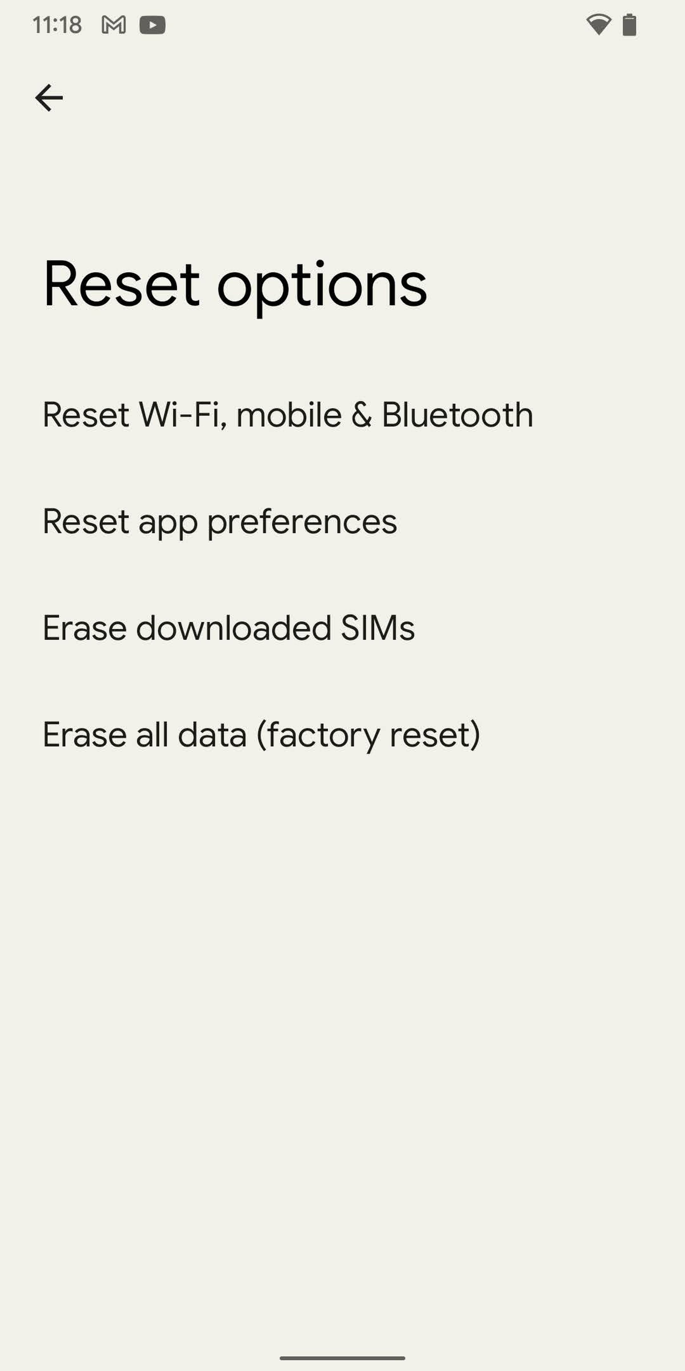 Reset options give you four choices.