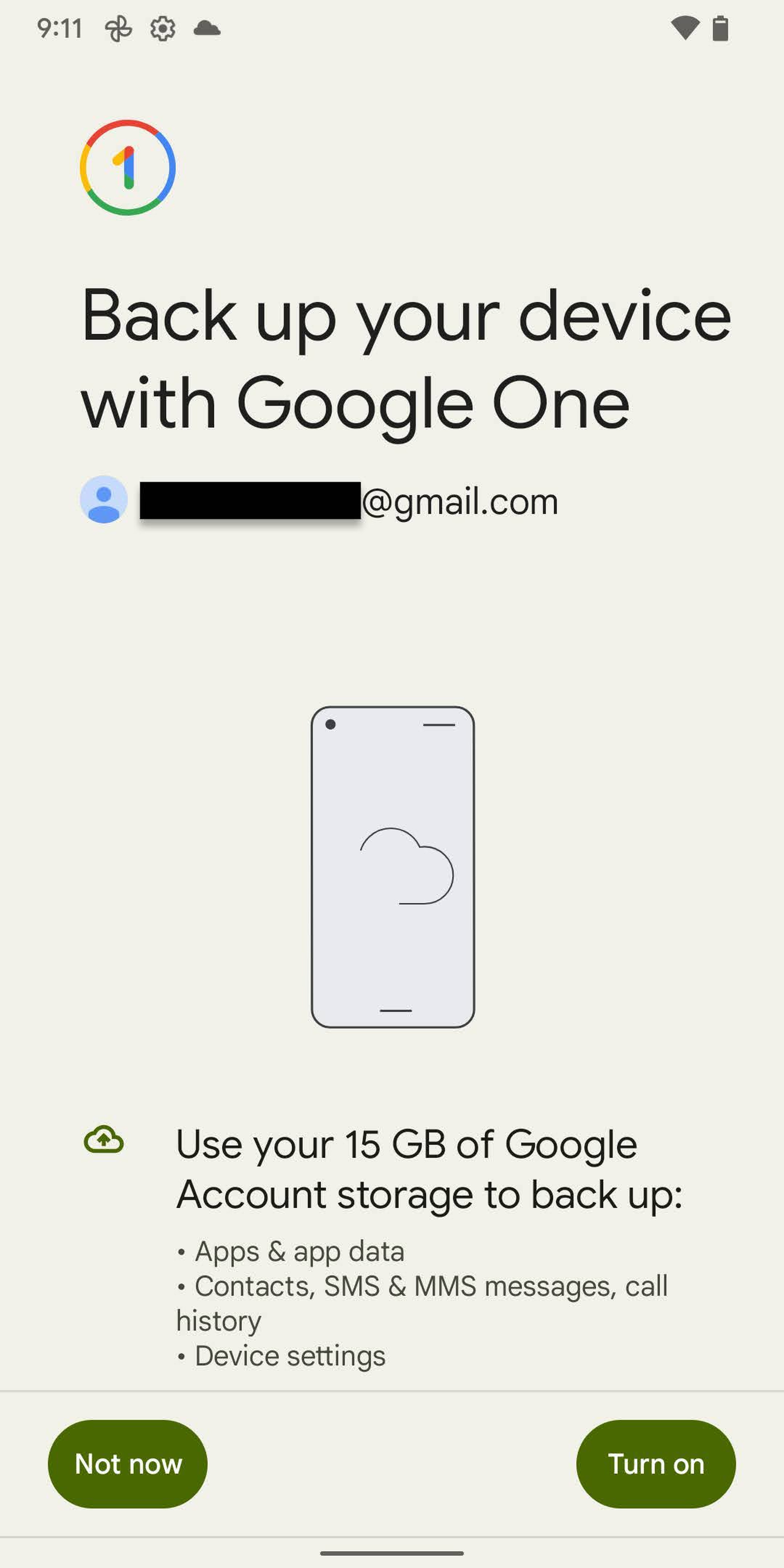 Page: Back up your device with Google One