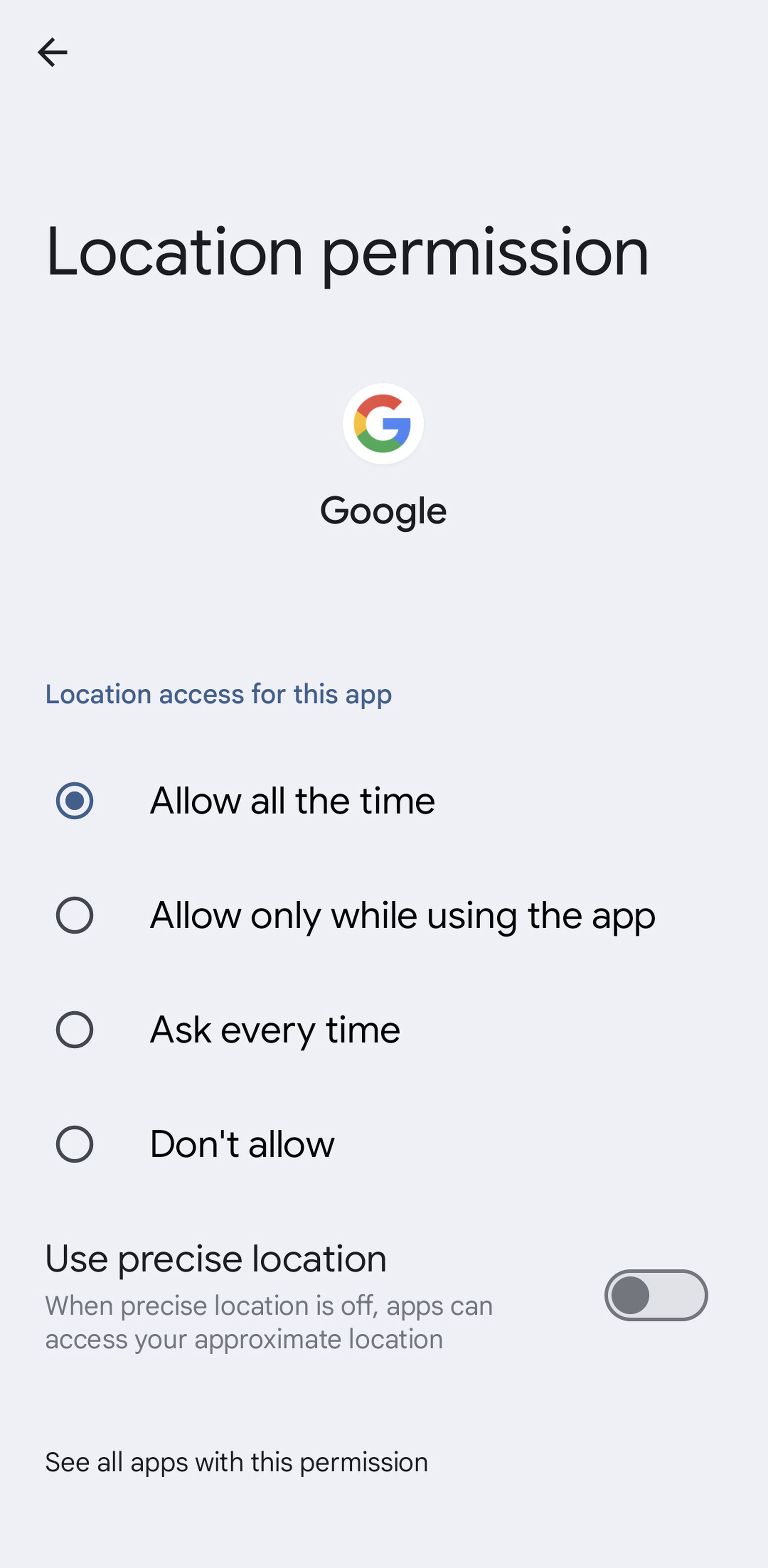 Mobile screen headed Location permission, and a list of when theyâ€™re allowed.