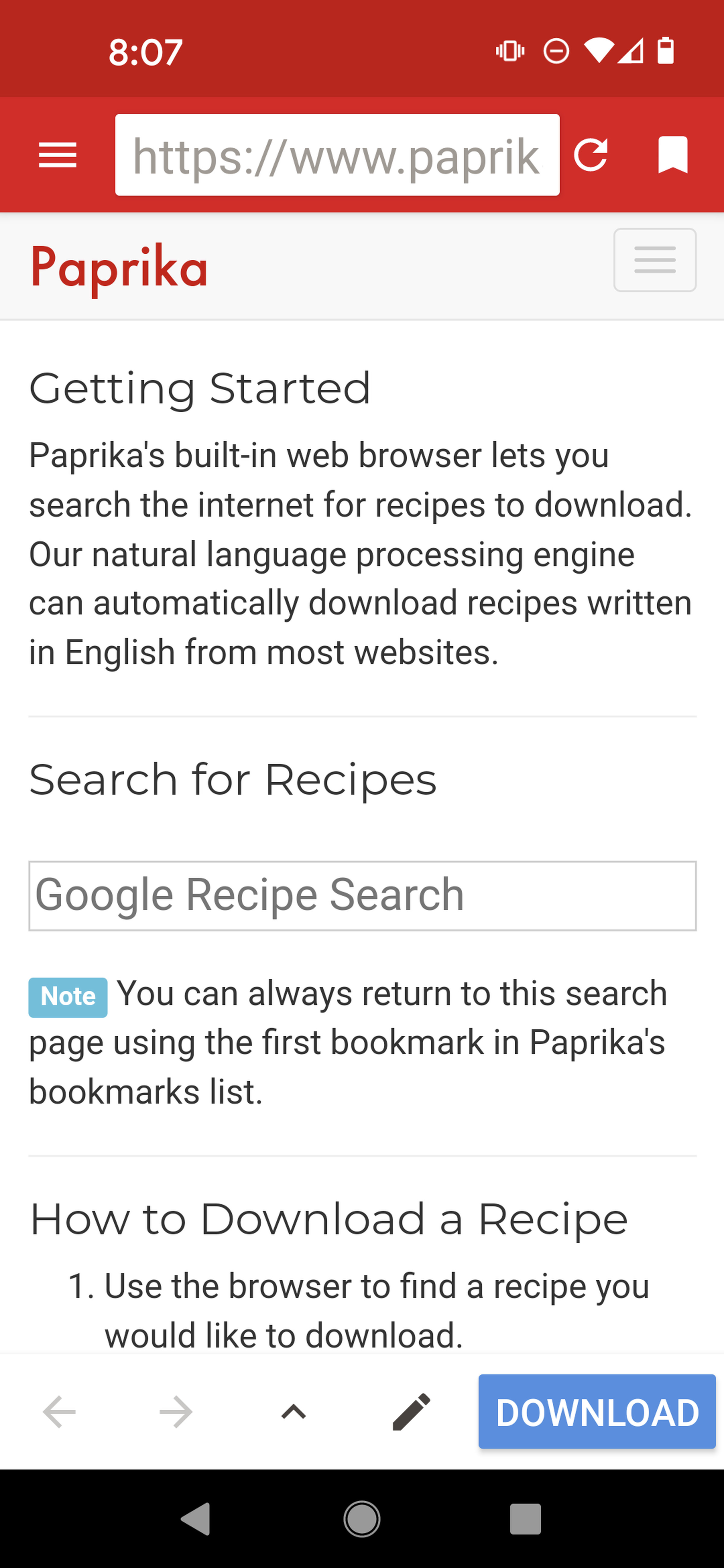 Paprika recipe manager app