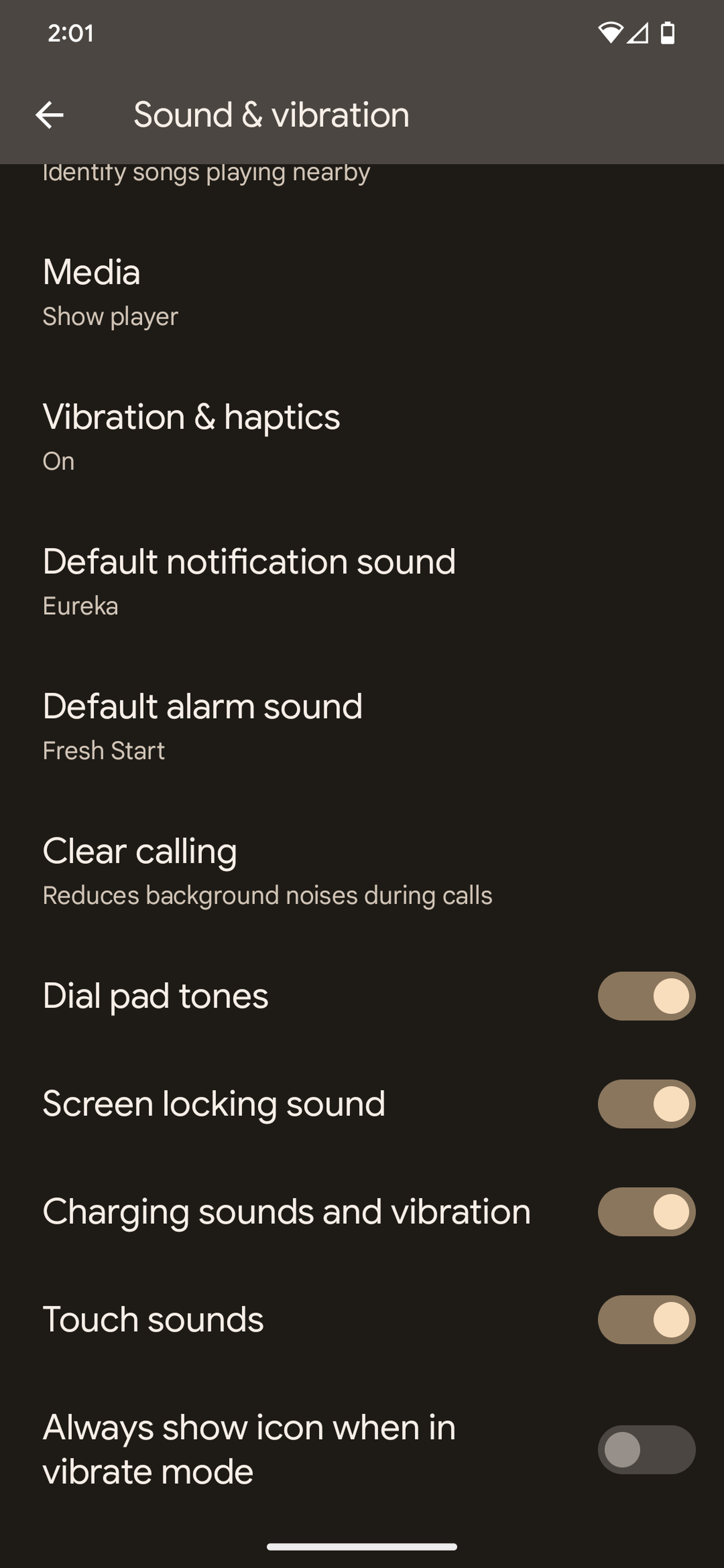 Screenshot of sound setting options including Clear Calling.