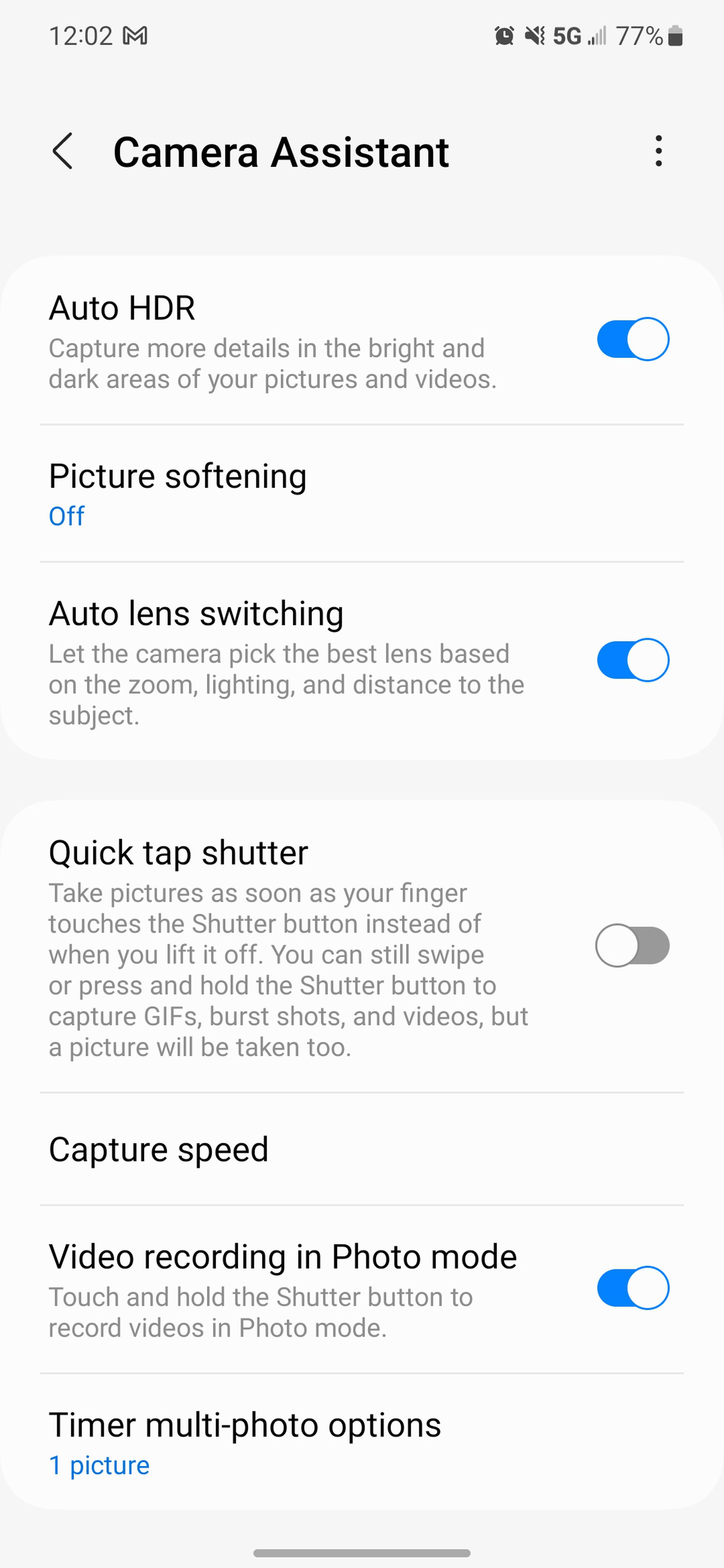 Screenshot showing Camera Assistant menu options.