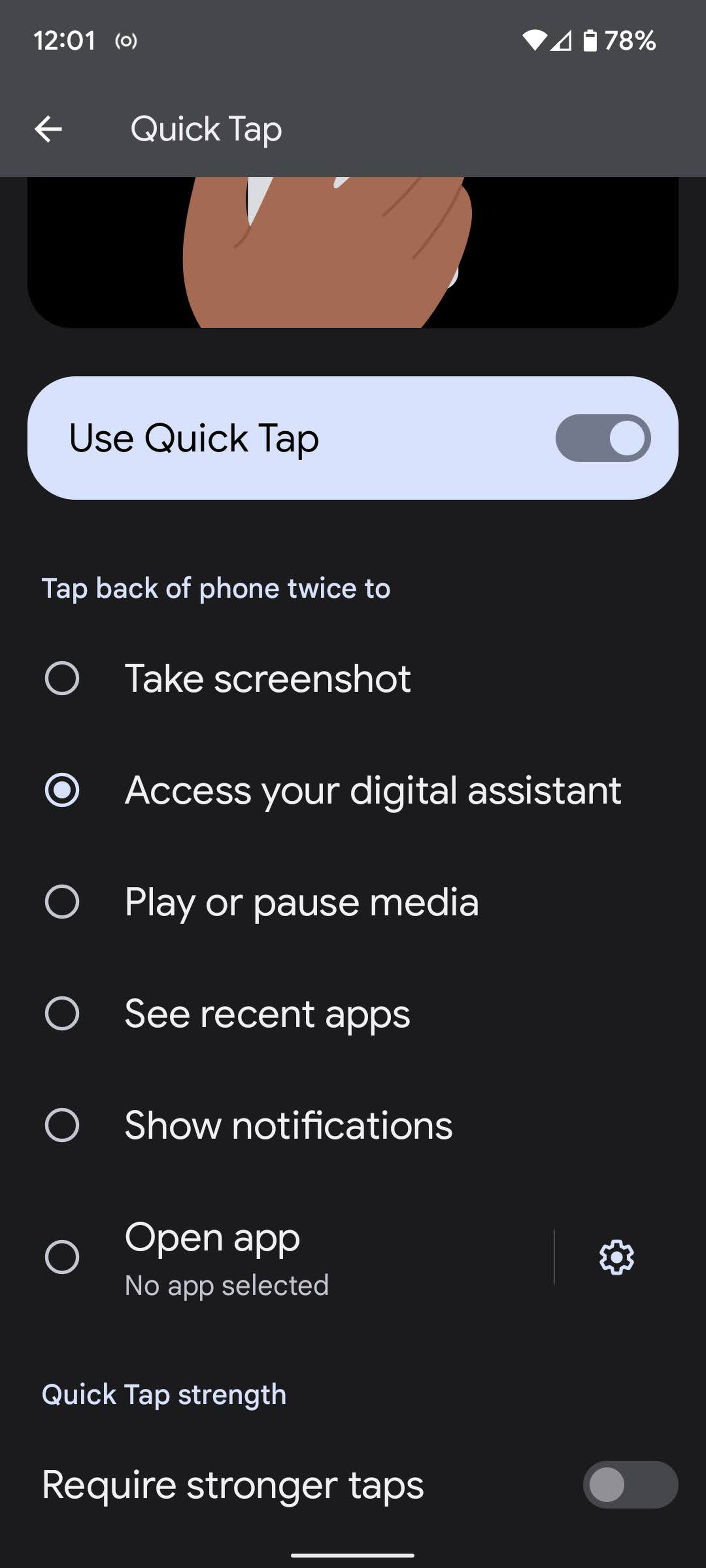 You can use two taps at the back of the phone to enable a number of features.
