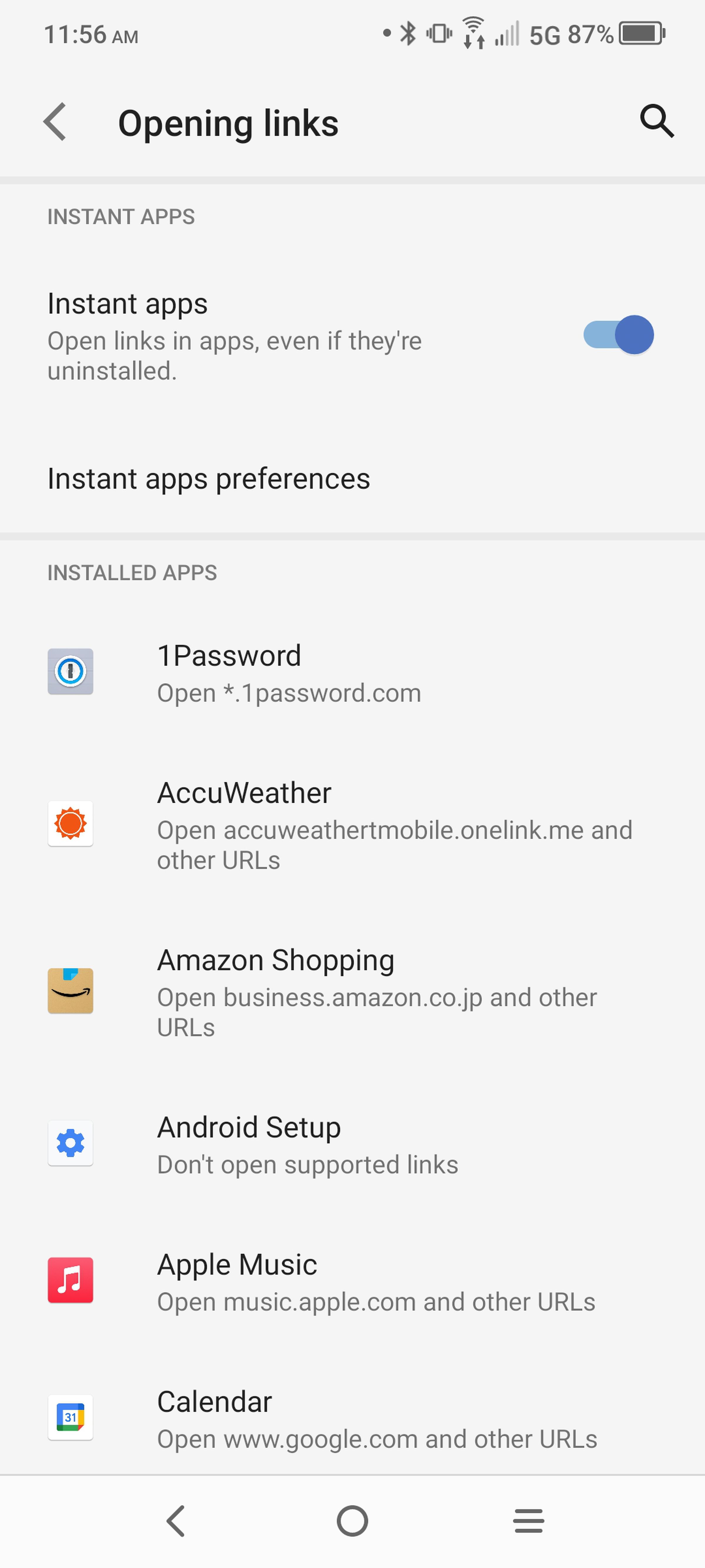 Select an app from the list to change how it handles links.