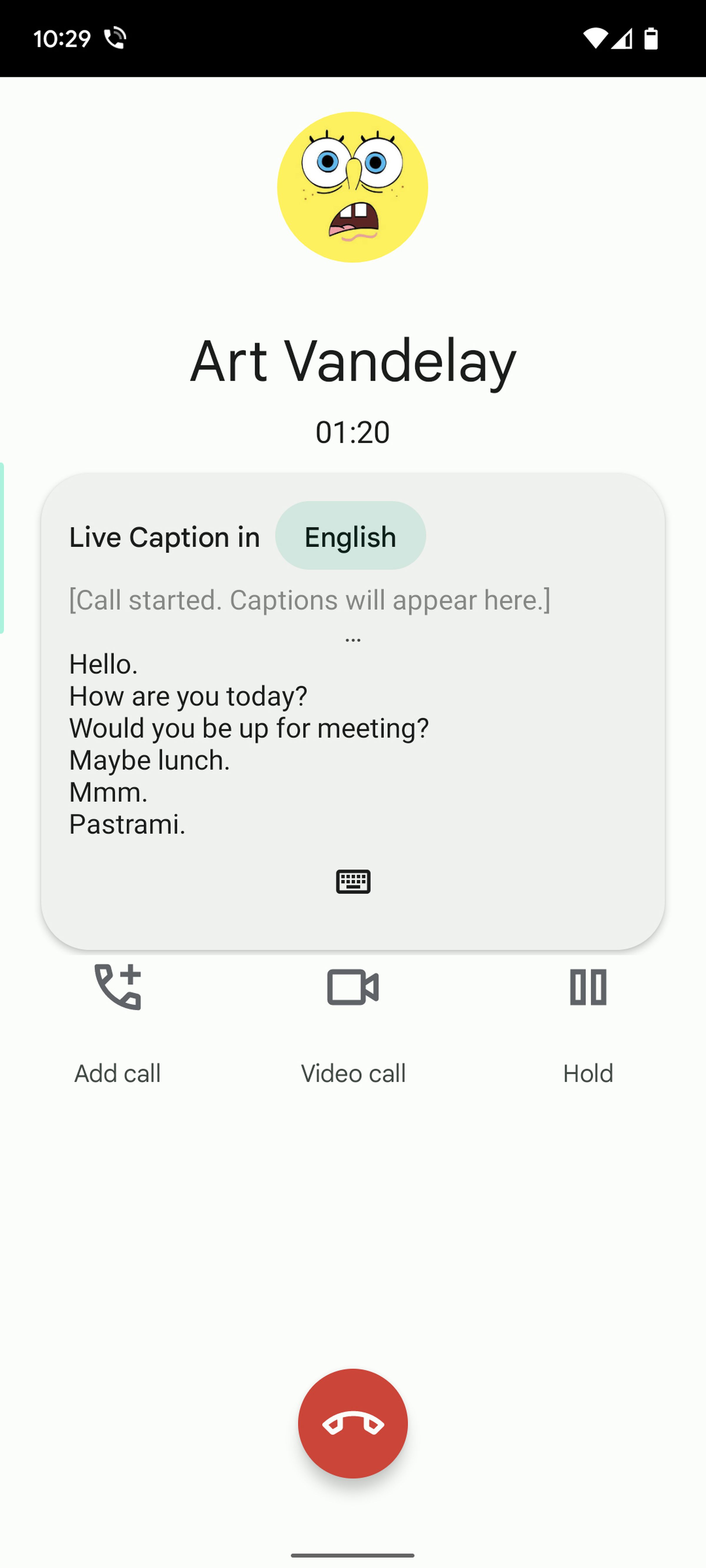 Phone call page with live captioning