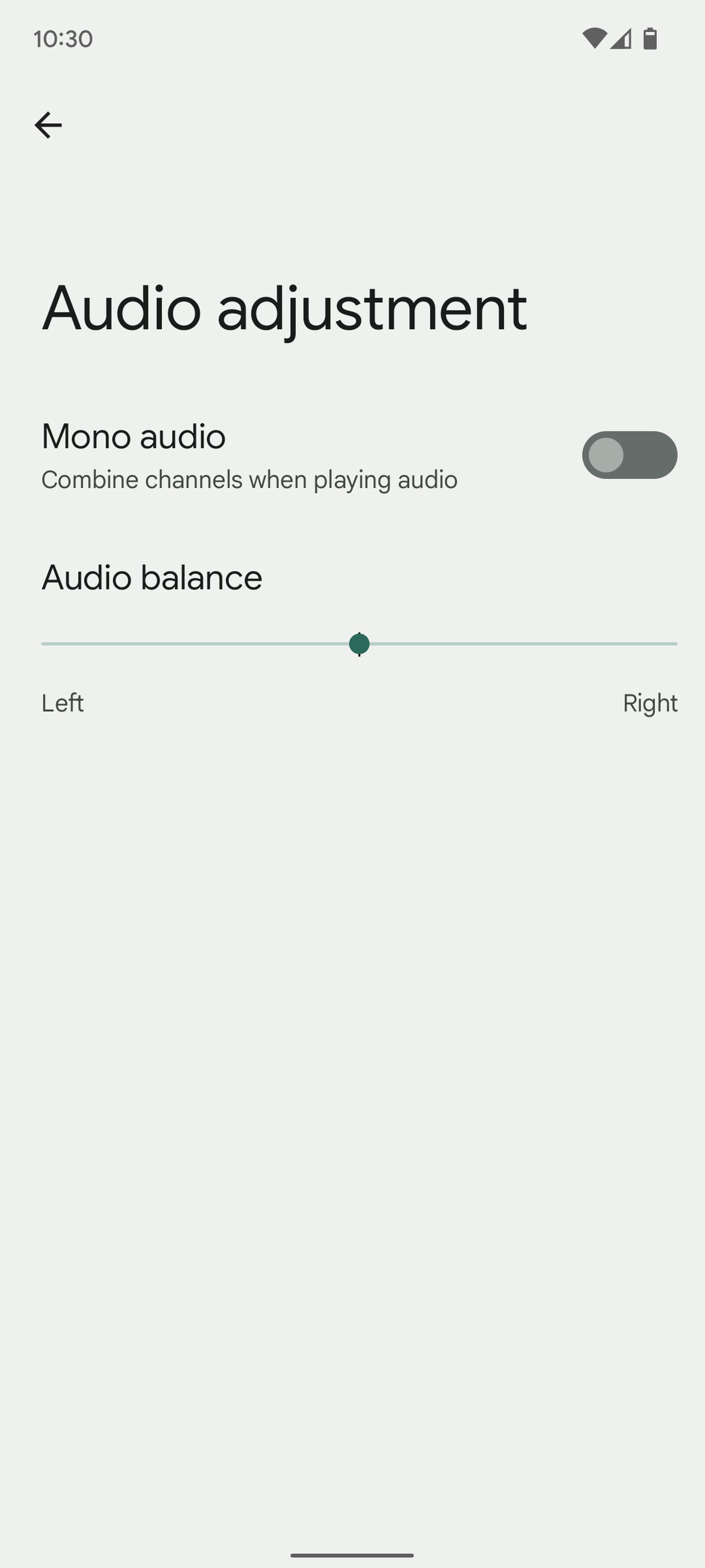Audio adjustment page with controls