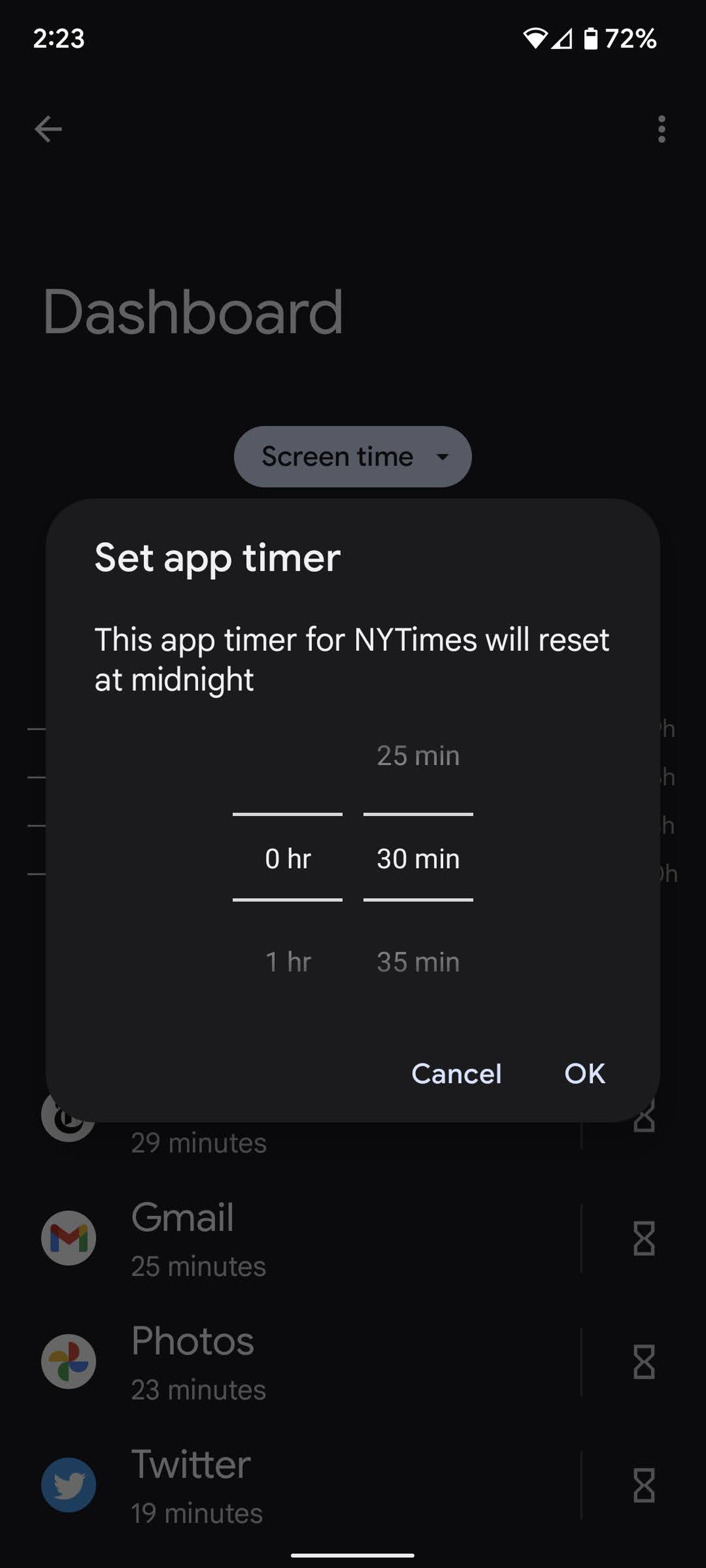 Set app timer page