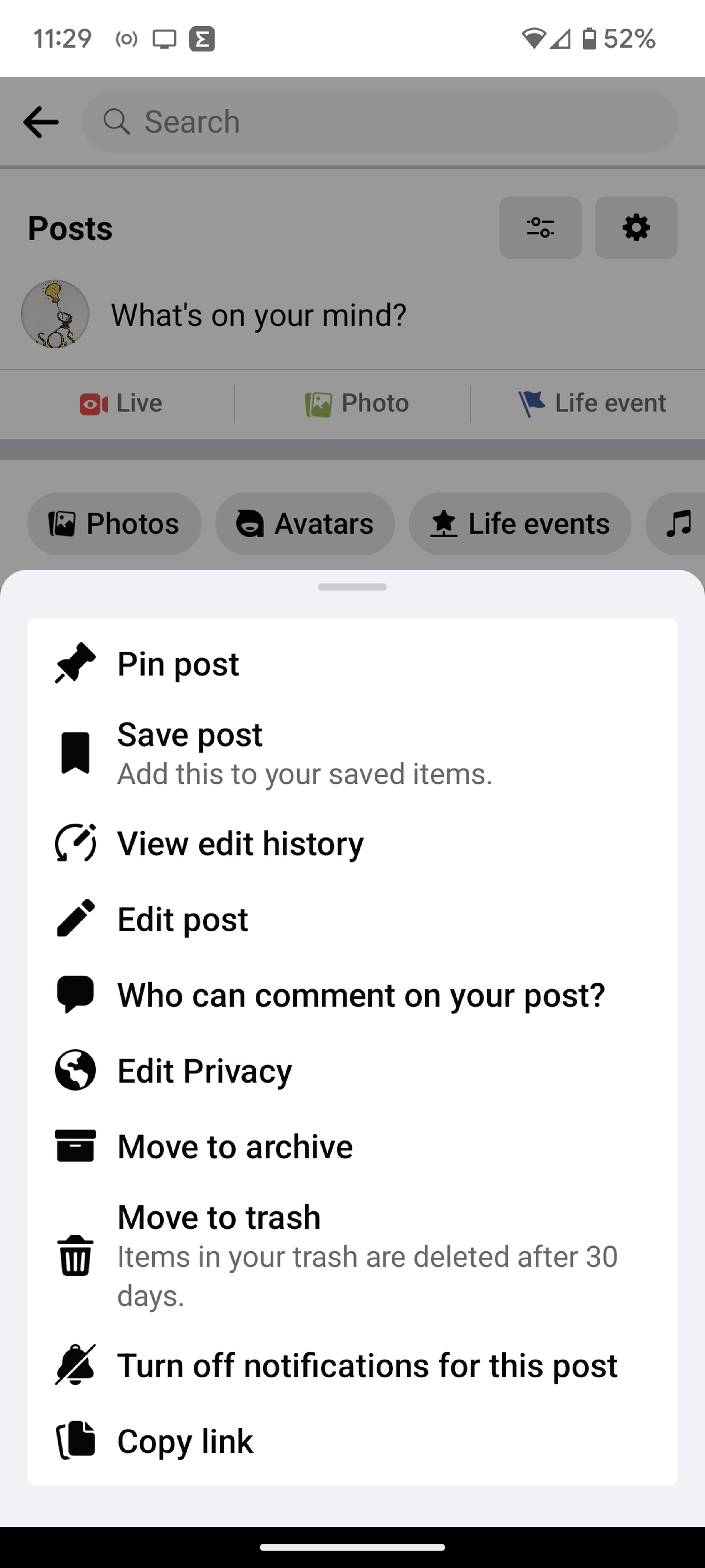 Pop-up Facebook menu