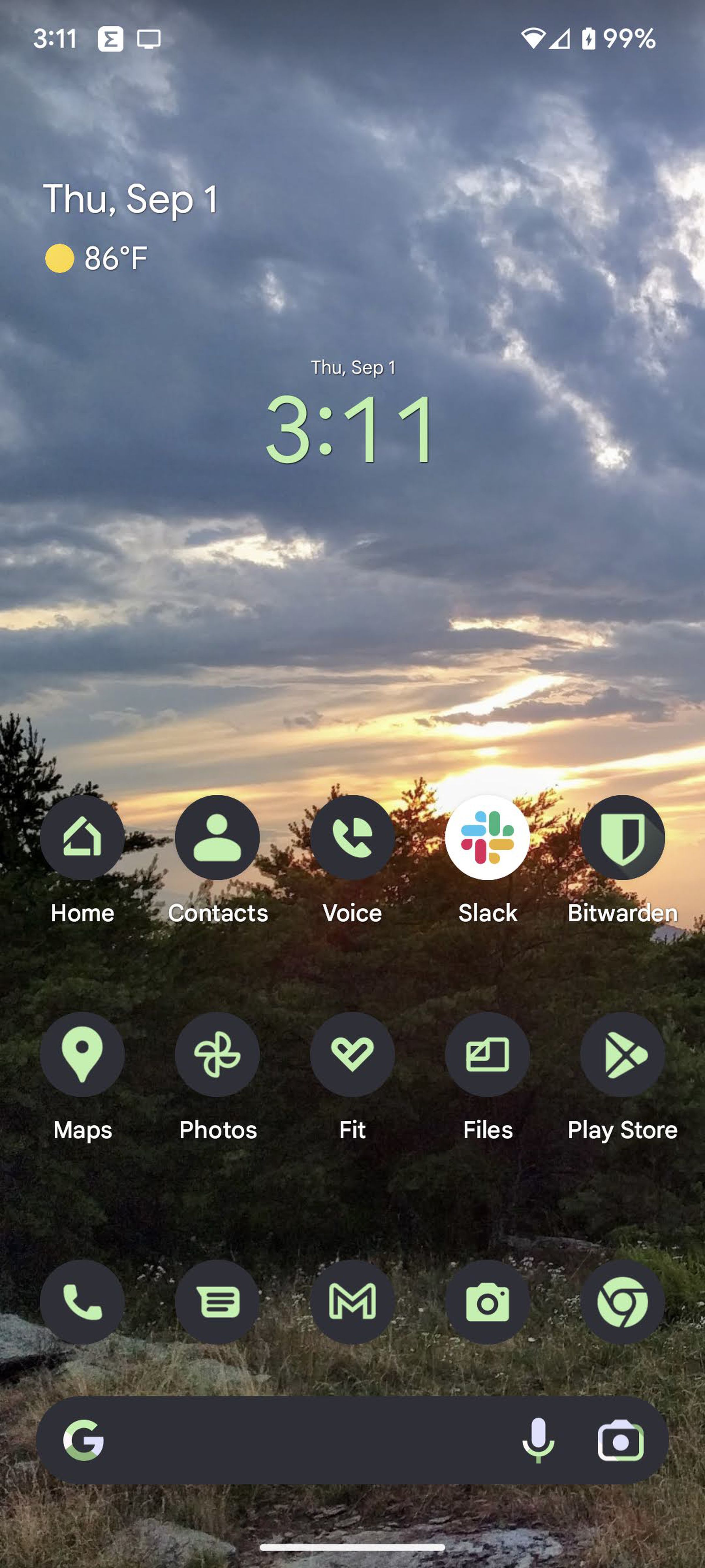 home screen with theme