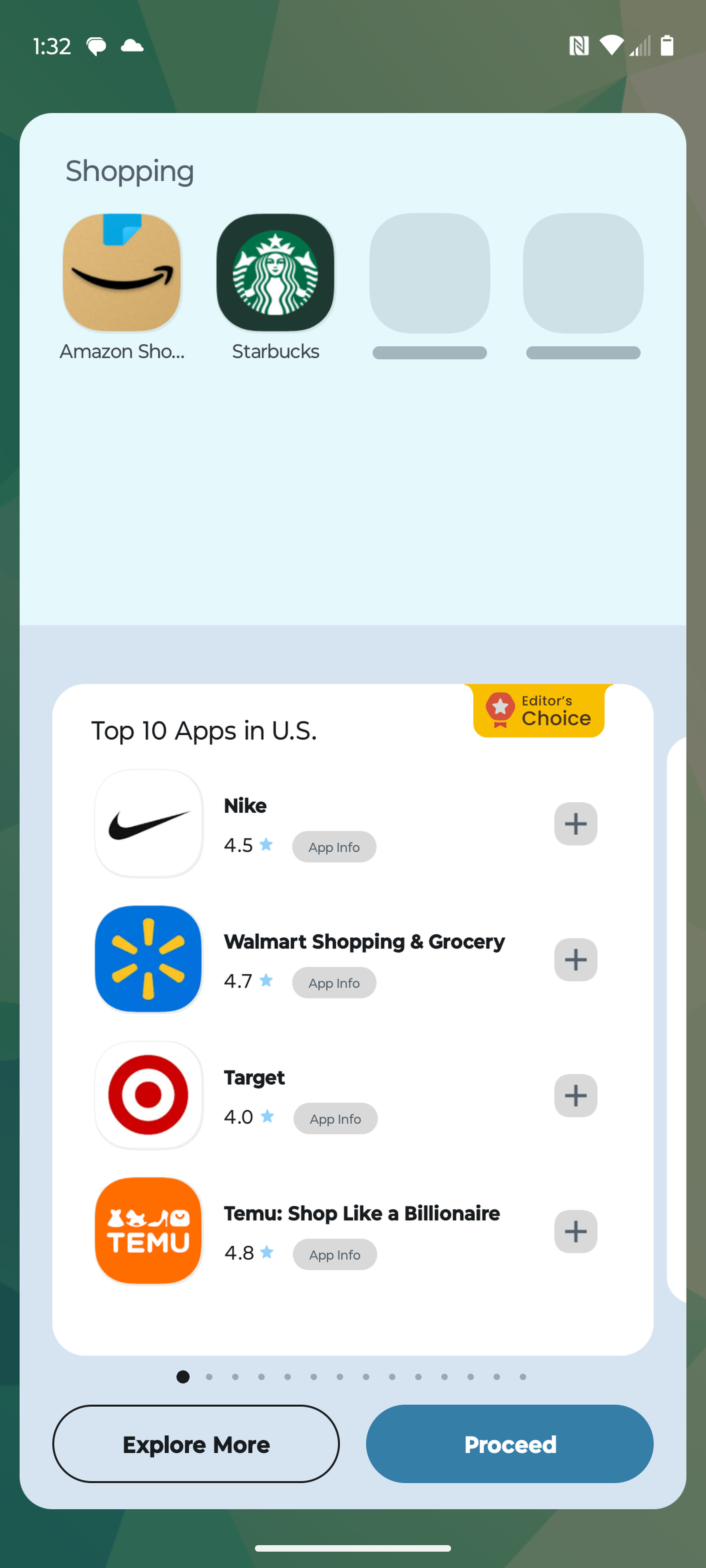 Screengrab showing shopping folder with most space dedicated to app ads.