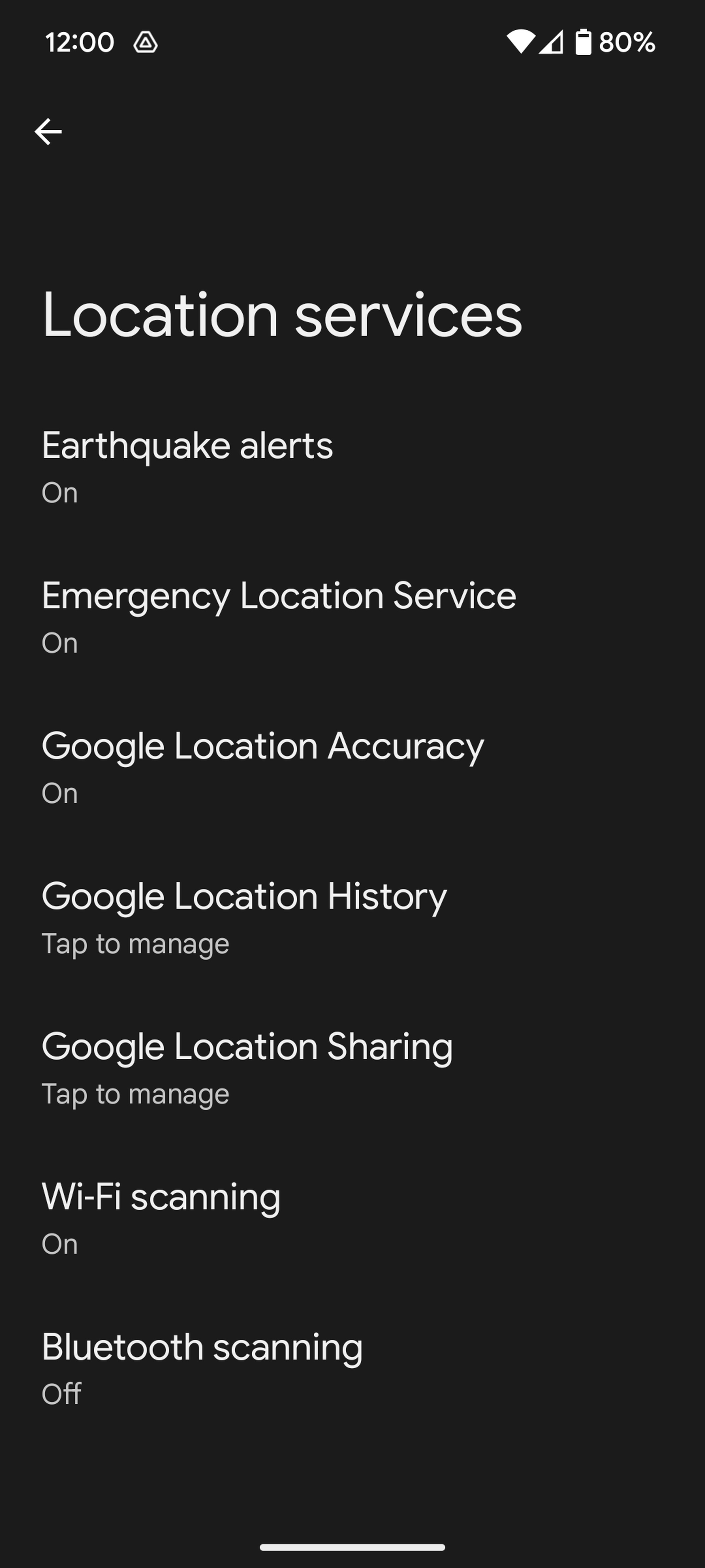 Location services mobile page with a list of different location-based services below.