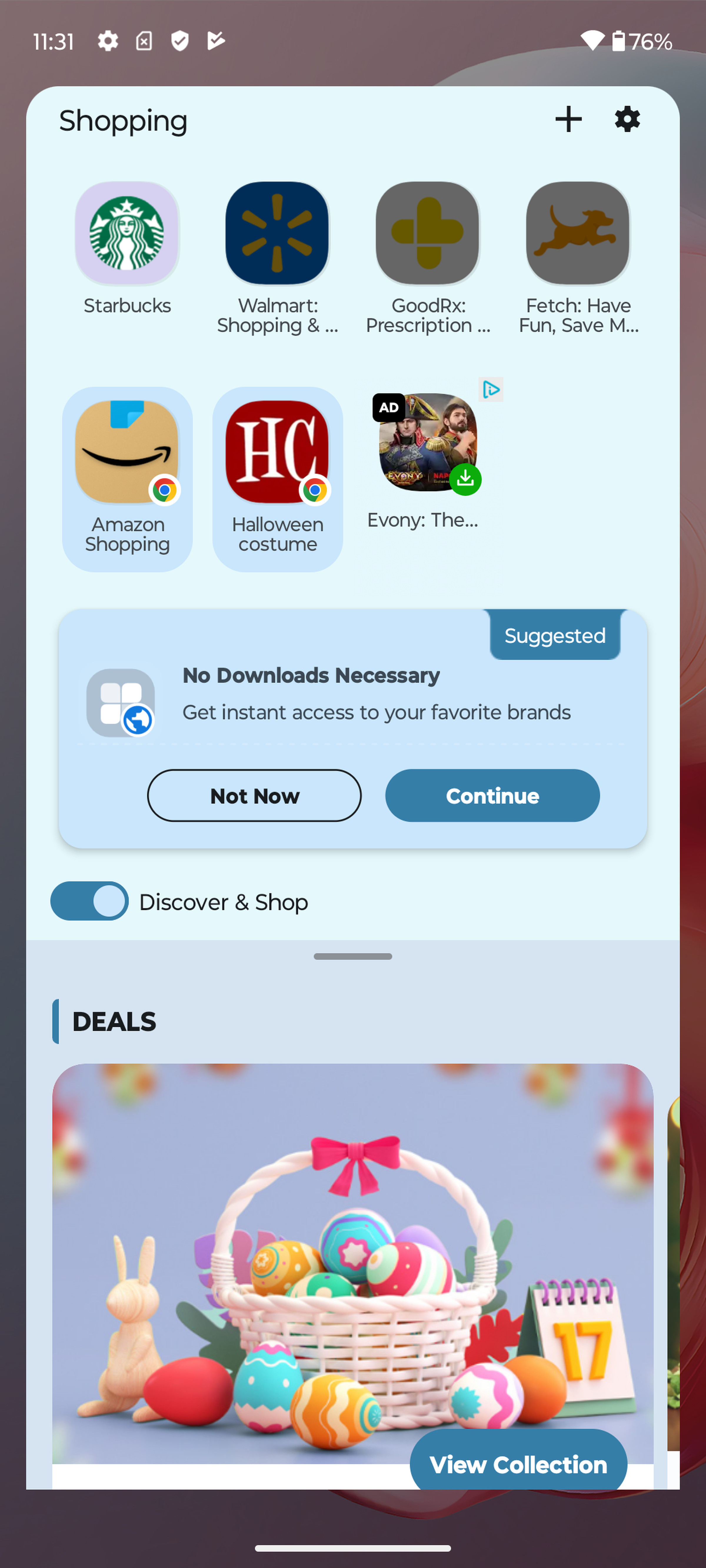 Screengrab of shopping app interface.