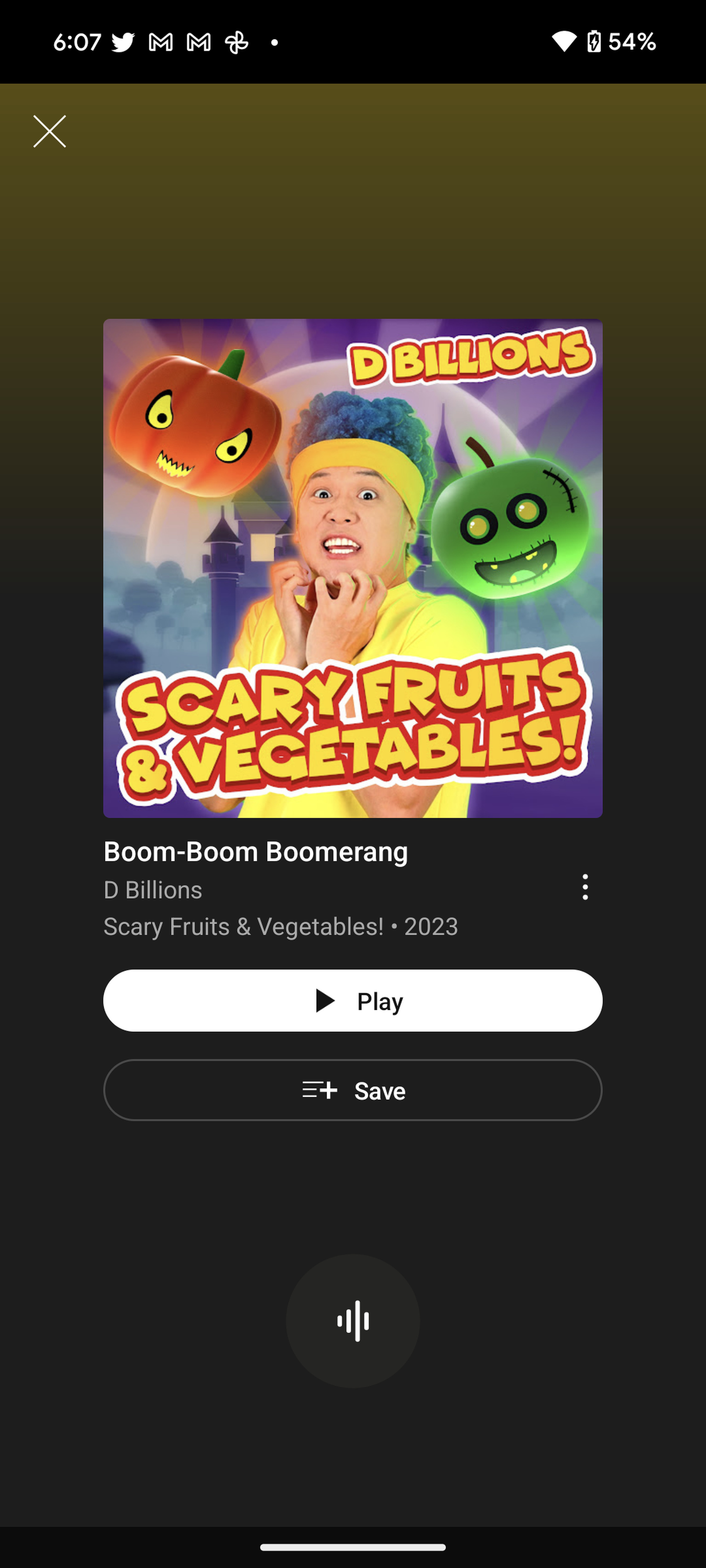 Screenshot showing a children’s song called Boom-Boom Boomerang. 