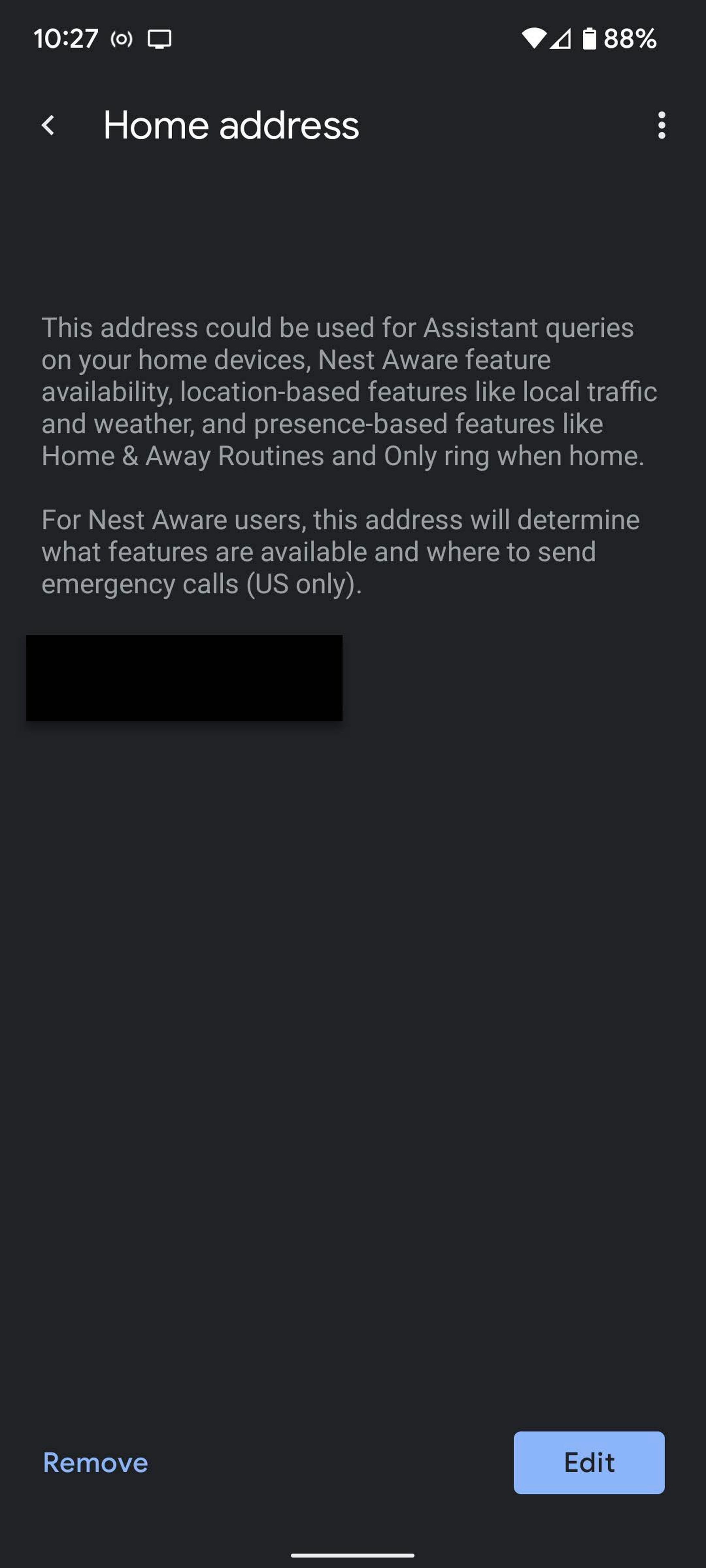 Home address screen