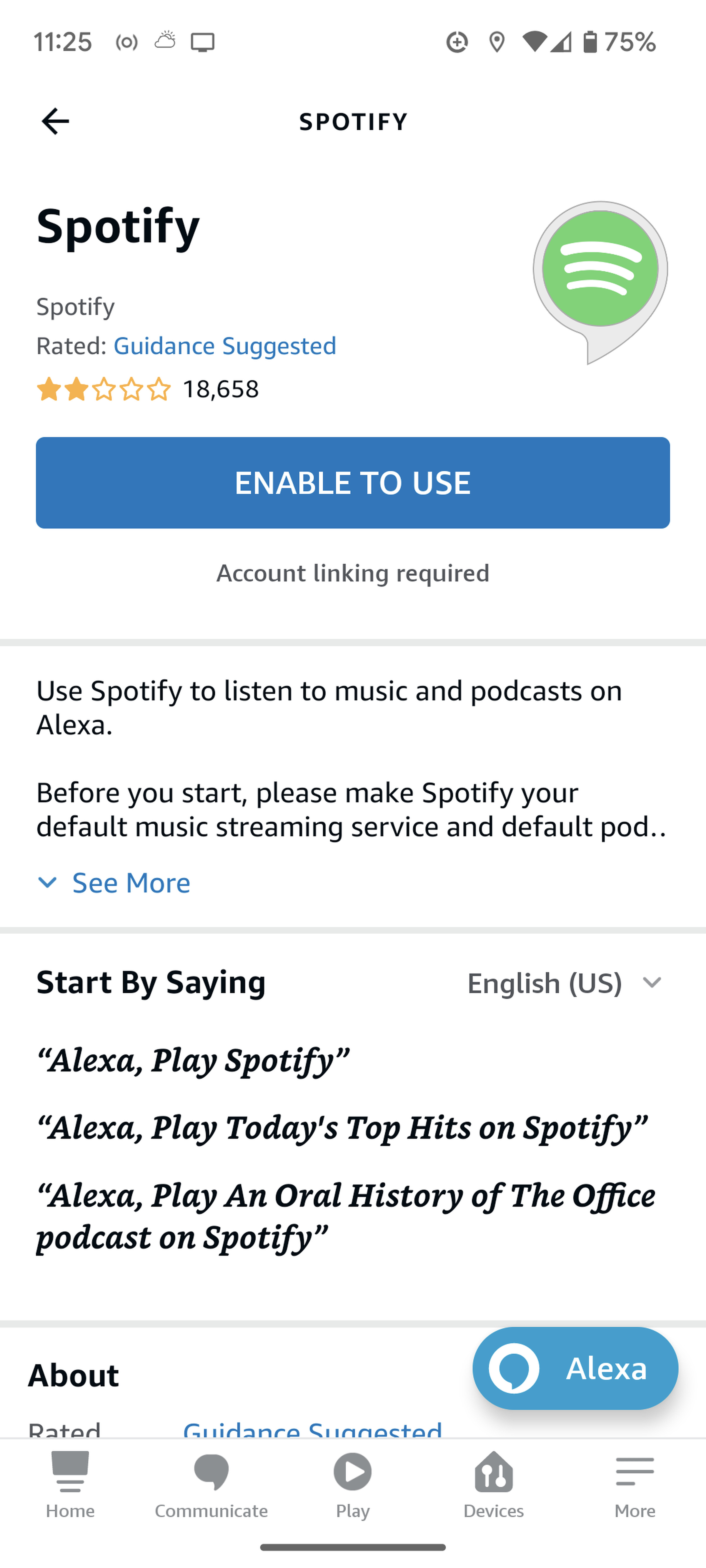 Spotify page in Alexa app.