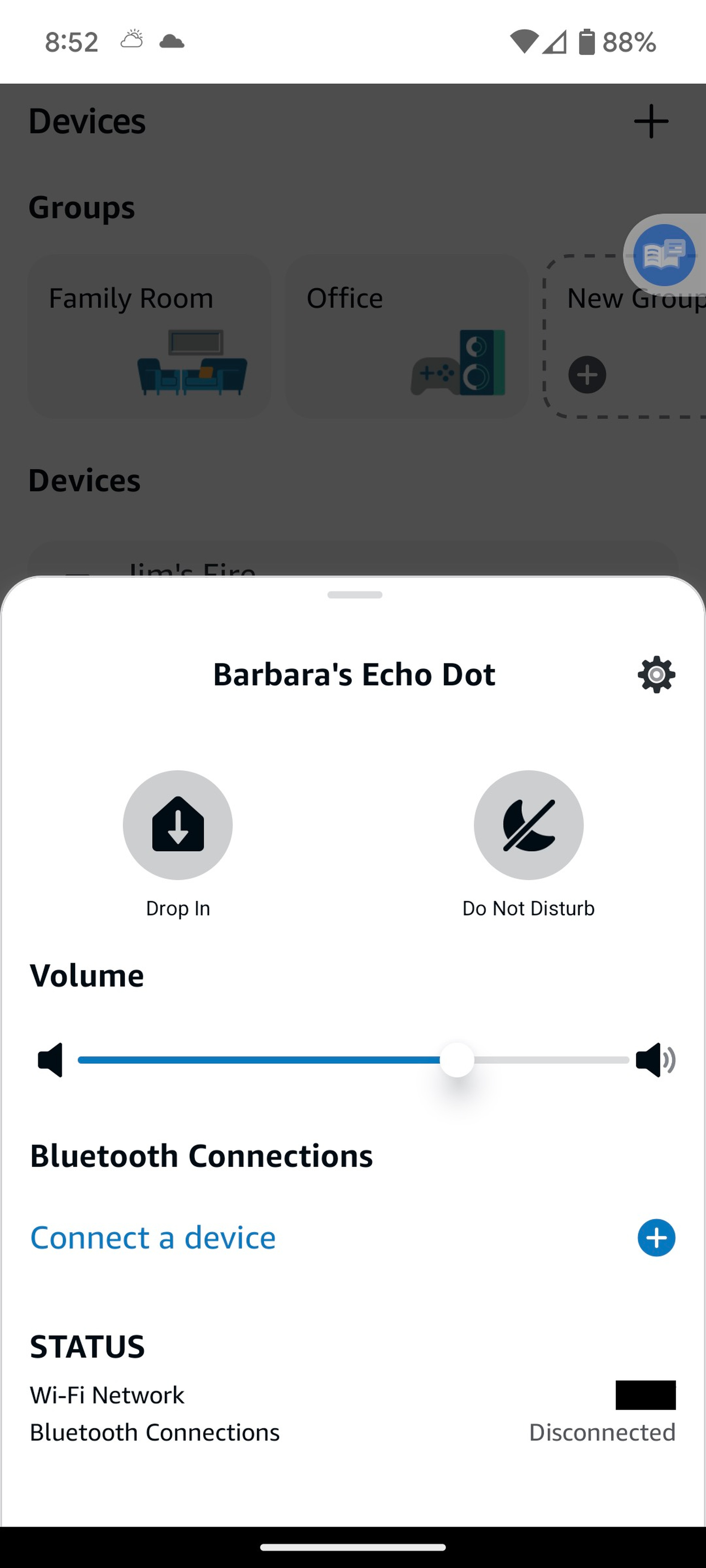 Pop-up window labeled Barbara’s Echo Dot.