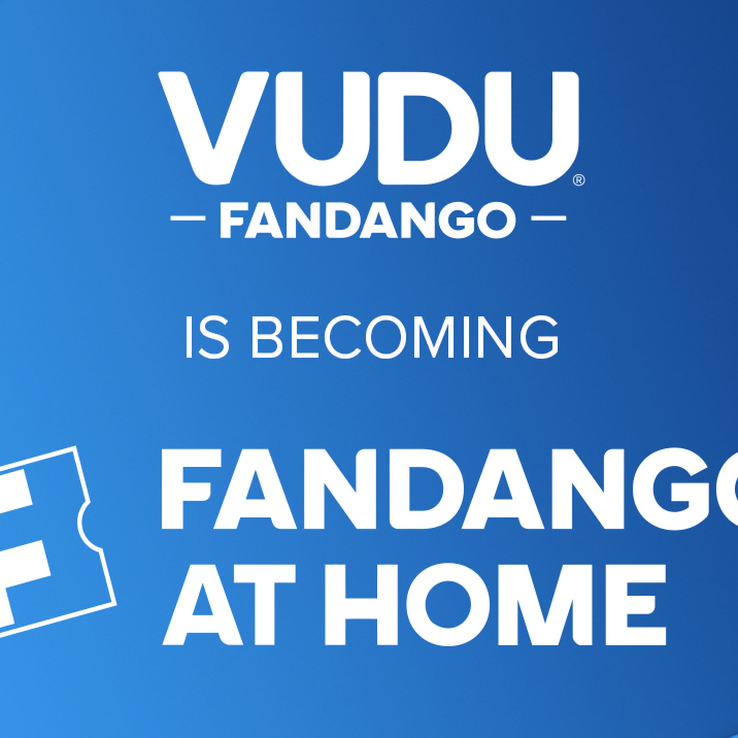 An image announcing Vudu’蝉 rebranding to Fandango at Home.
