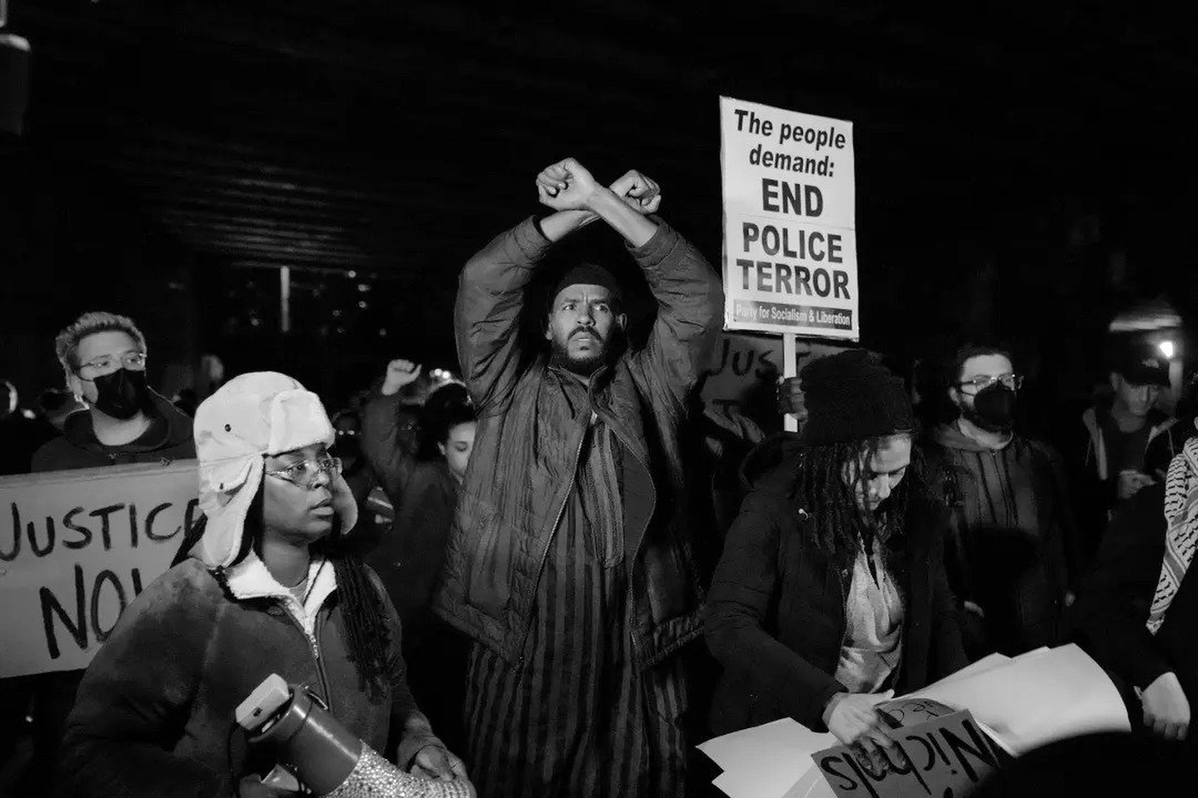 A group of protesters at a road block in Memphis, Tennessee.