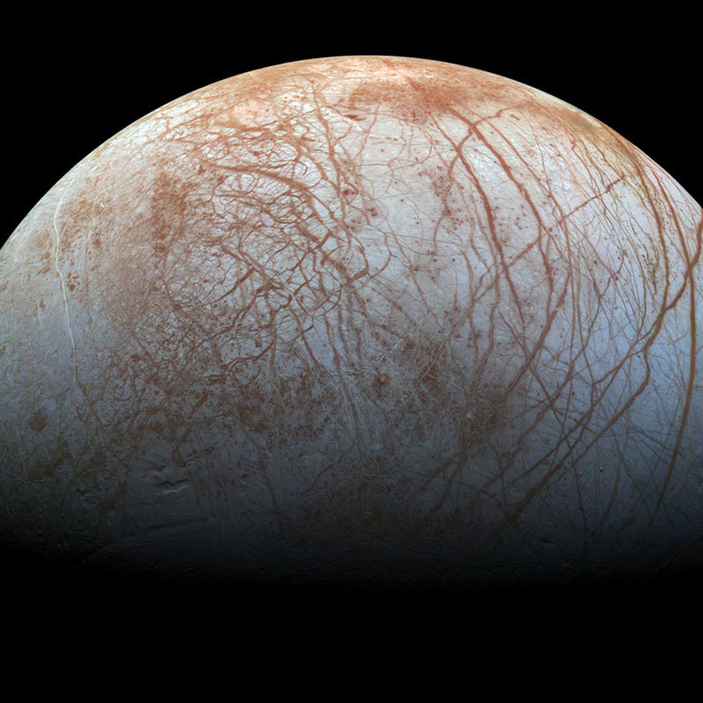Jupiter’s icy moon Europa, as seen from the Galileo spacecraft