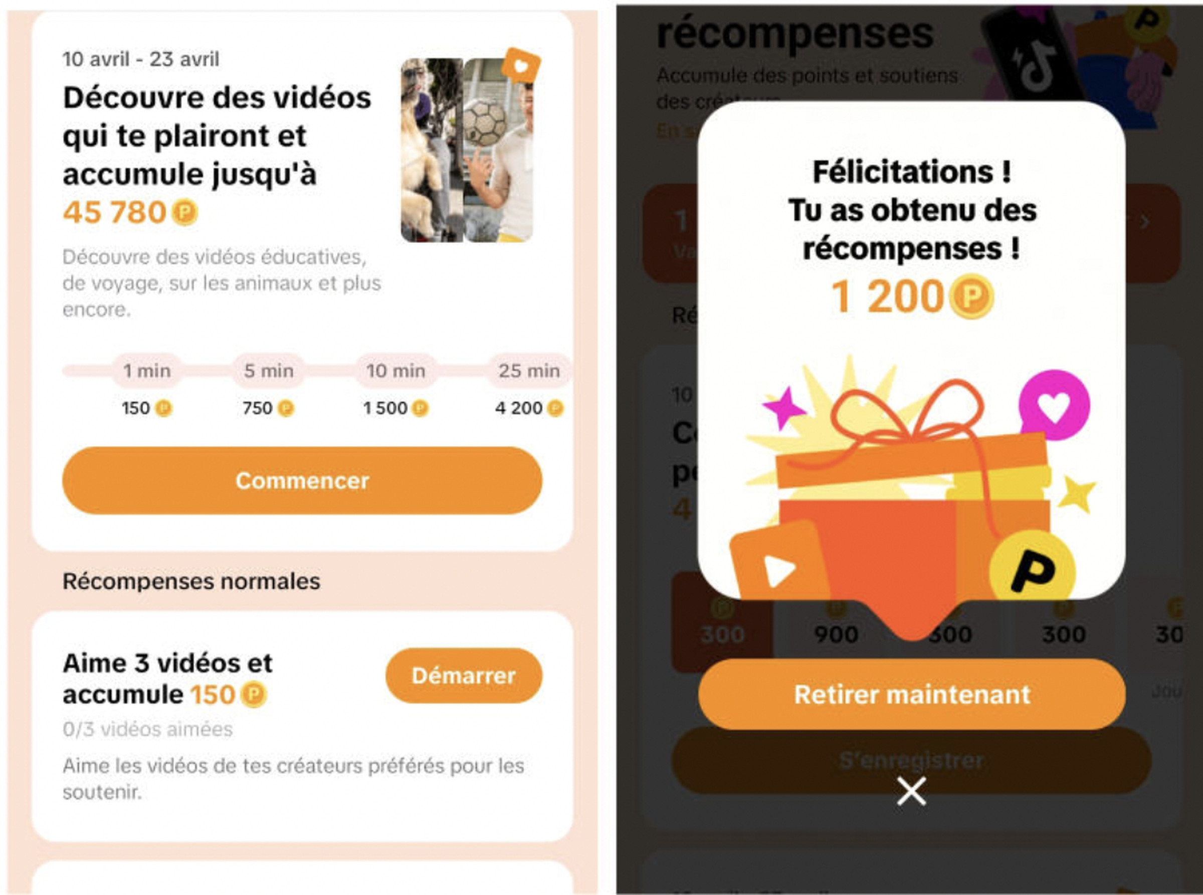 A screenshot of the French version of TikTok’s new reward app TikTok Lite by Le Monde. 