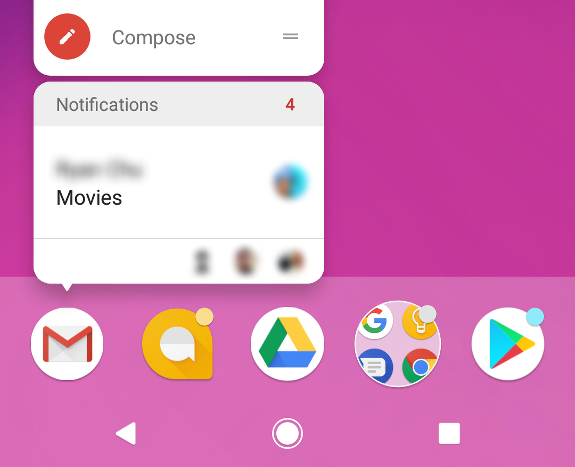 Notification badges are a new feature of Android O and can be long-pressed for a preview of the notification.