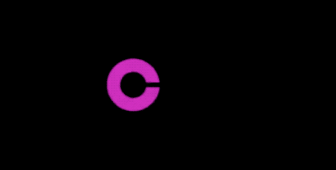 An animated GIF of Coinbase’s logo cycling through different colors, used to advertise the cryptocurrency site in a clever ad during Super Bowl LVI.