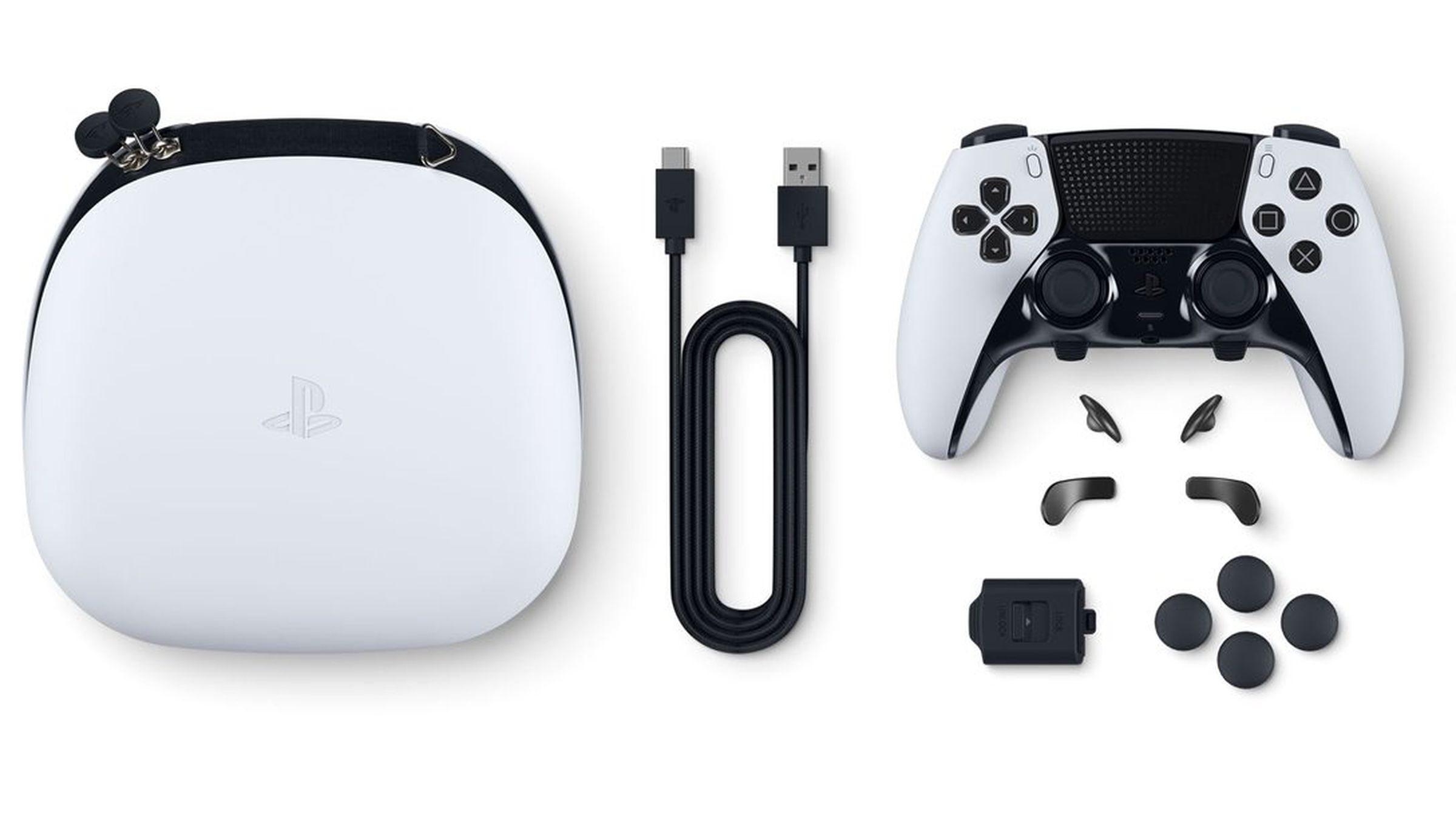 Everything that’s in the carrying case for Sony’s DualSense Edge.