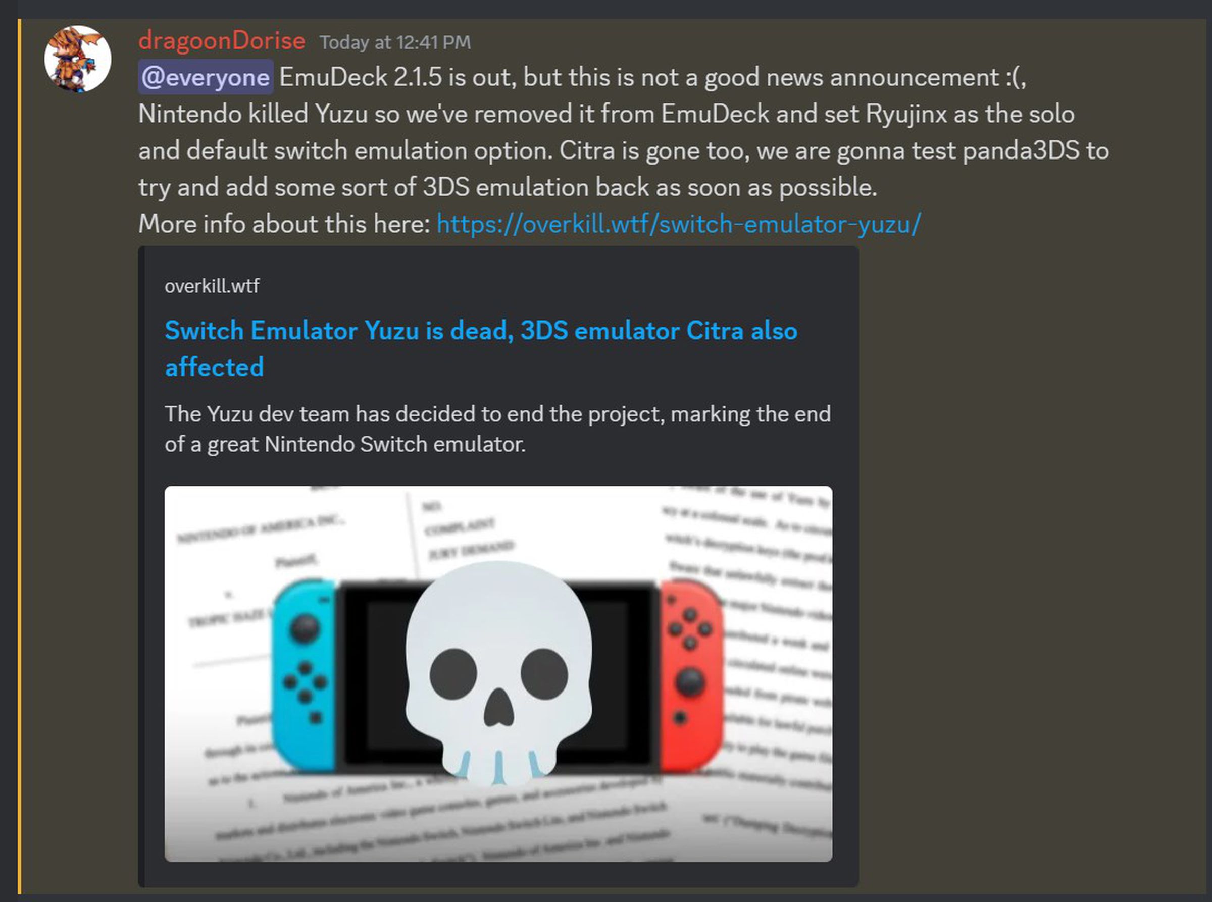 “This is not a good news announcement :(“ writes EmuDeck’s lead developer.