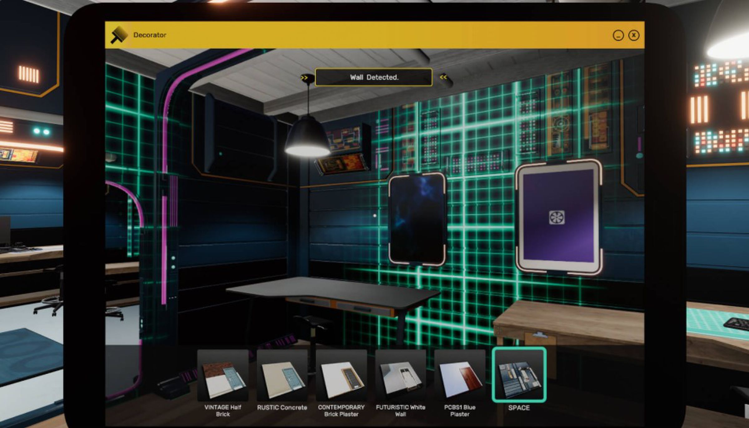 A screenshot of PC Building Simulator 2 showing workshop customization options